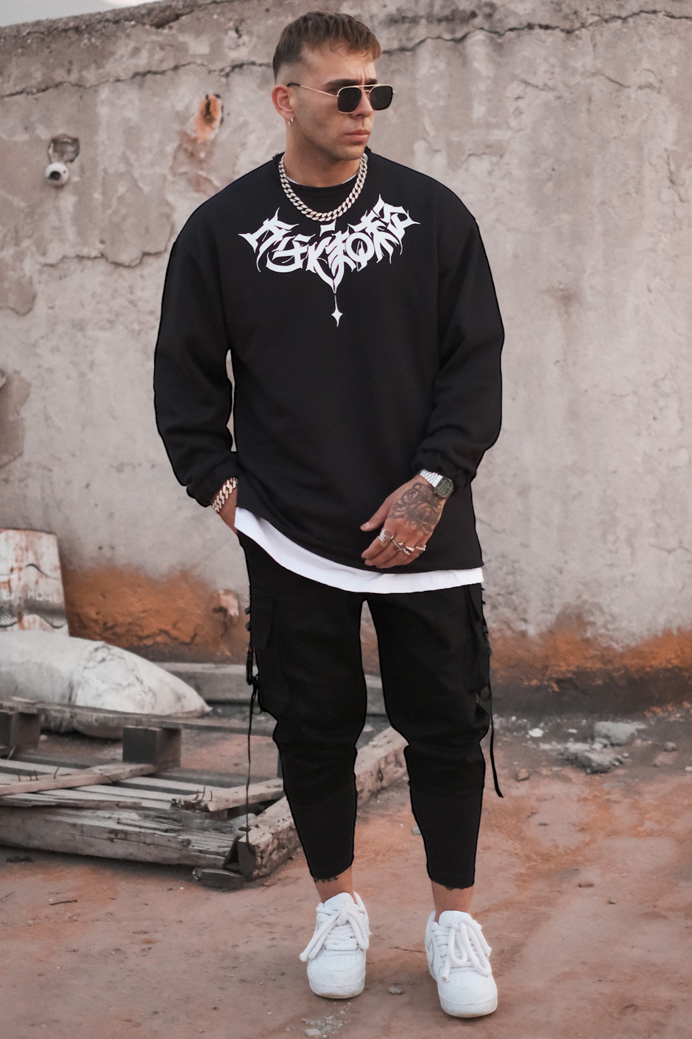 808 Kalifrafi Yaka Baskılı Oversize Sweatshirt