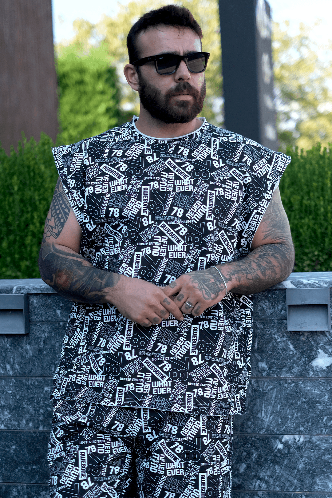 808 78 Desen Tok Oversize Kolsuz Tişört
