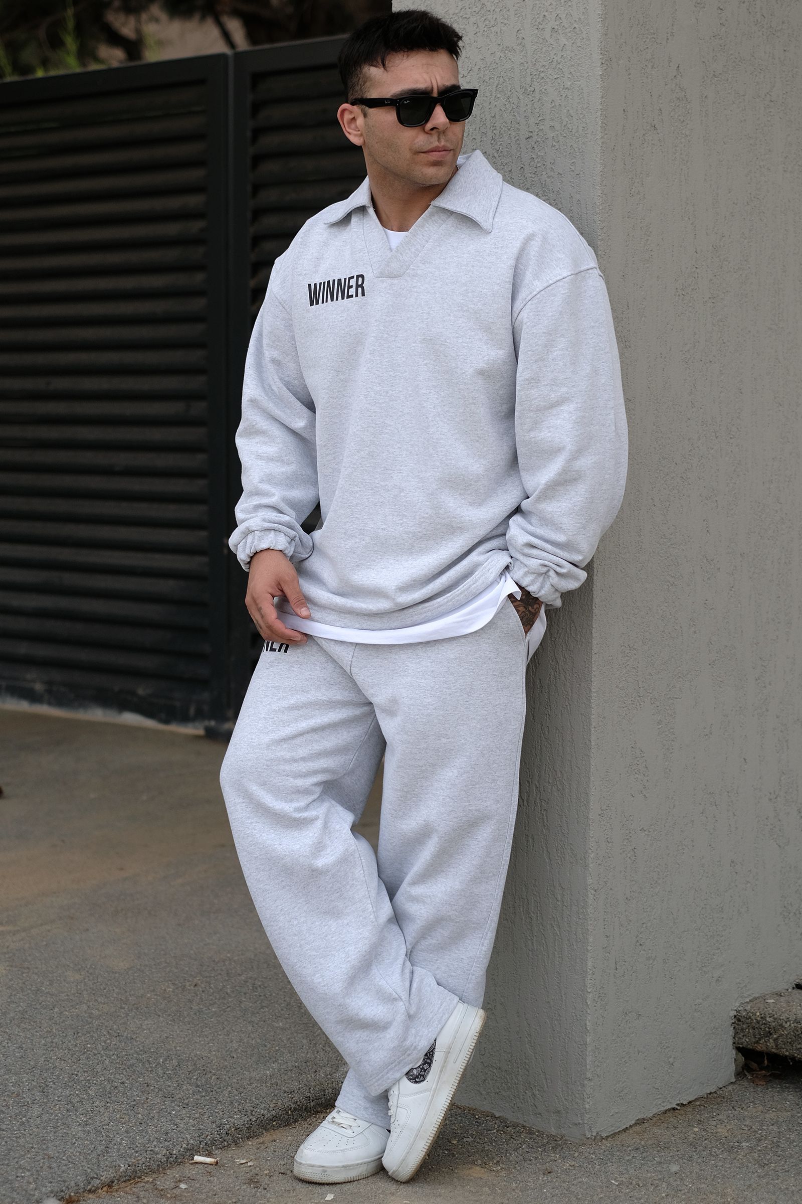 808 Winner Baskılı Özel Tasarım Oversize Jogger - Gri