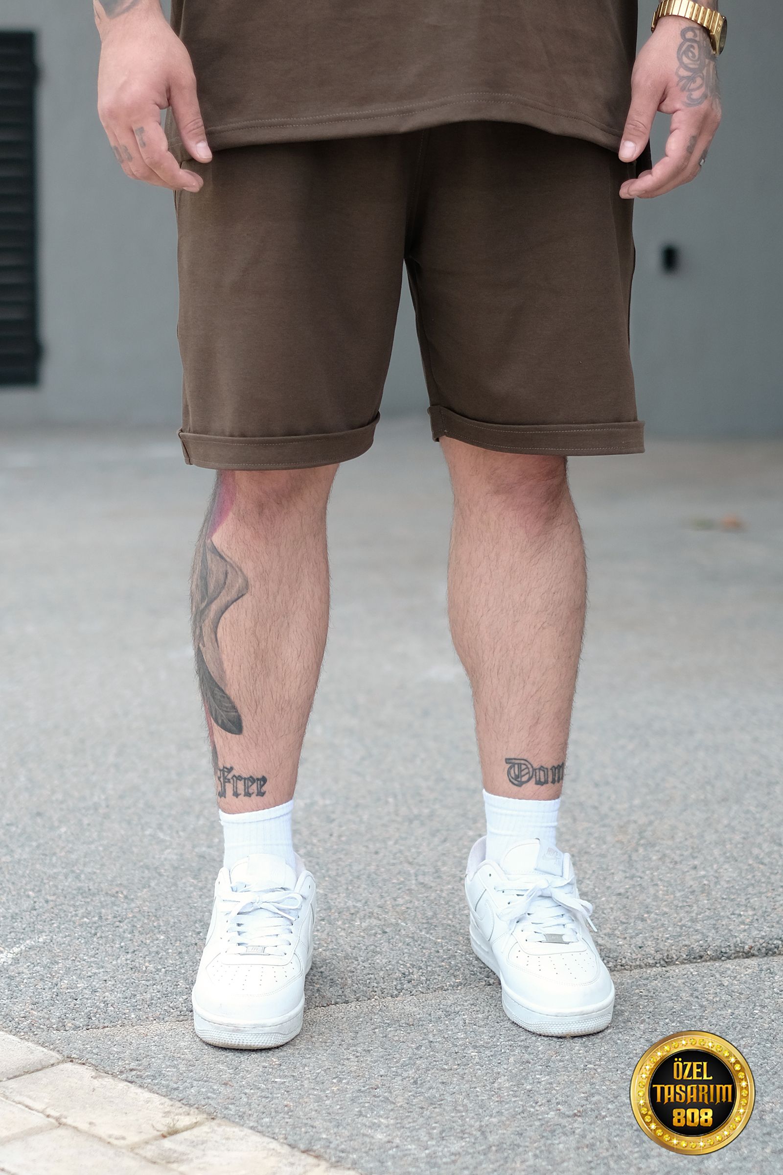 808 Basic Oversize Tok Şort - Kahverengi
