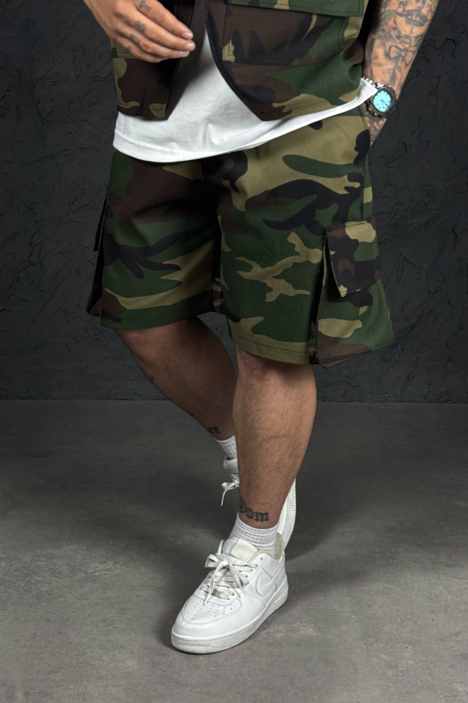 808 Koyu Kamuflaj Desen Oversize Şort