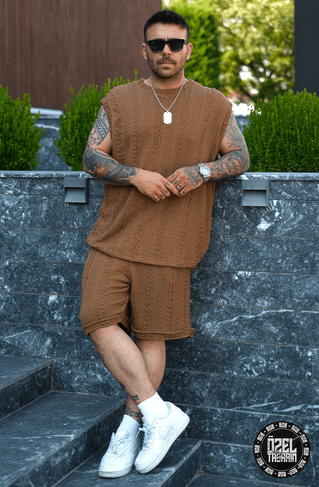 808 Dokulu Triko Dökümlü Kolsuz Oversize Takım