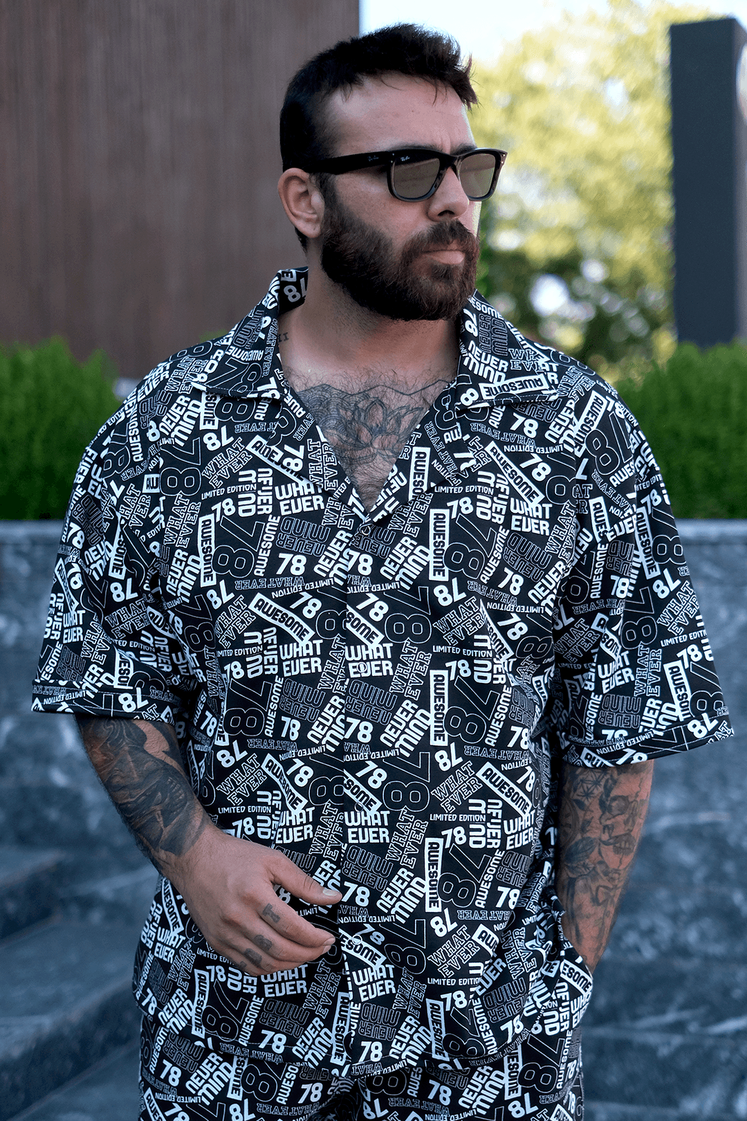 808 78 Desen Tok Oversize V Yaka Gömlek