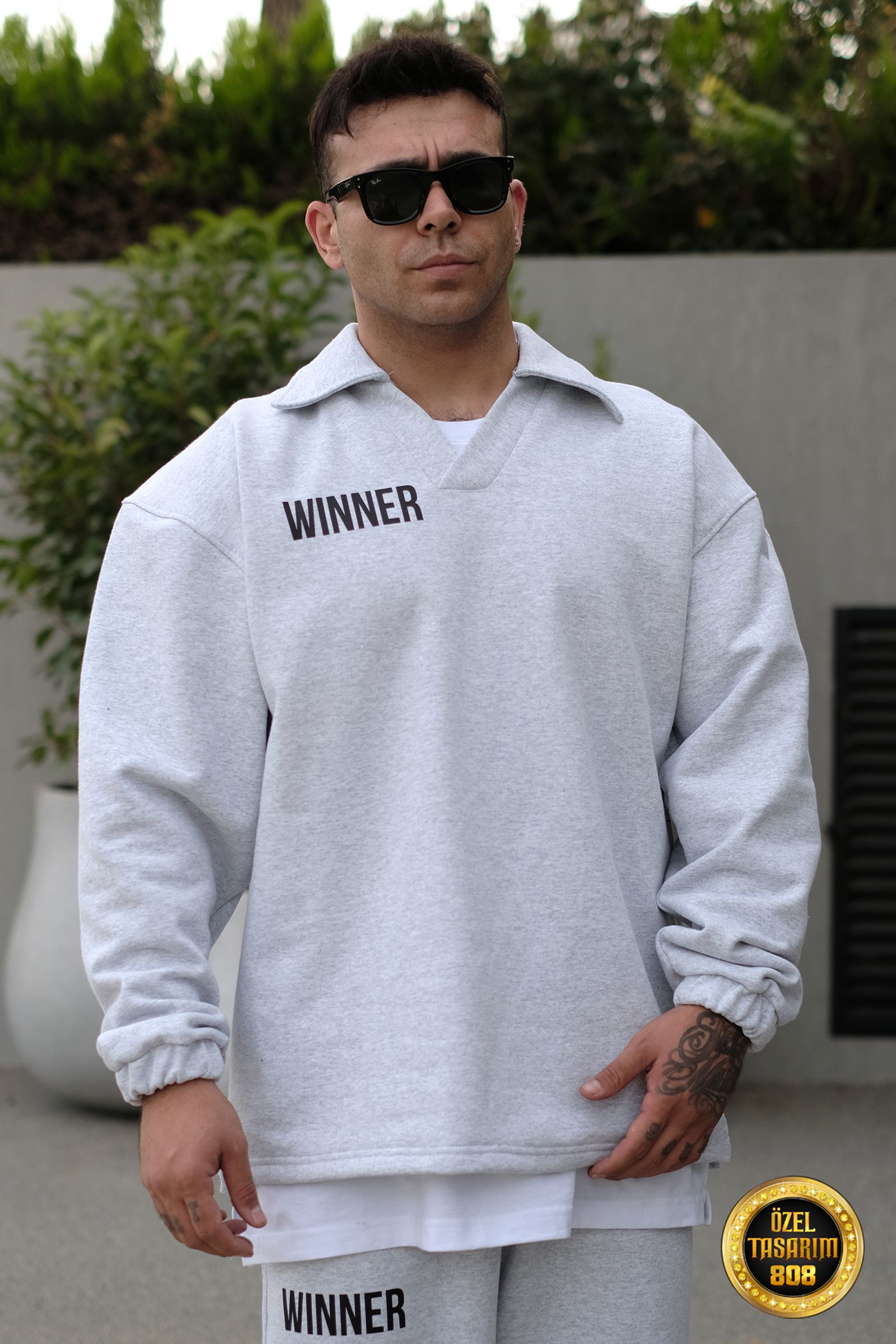 808 Winner Baskılı Özel Tasarım Yakalı Oversize Sweatshirt