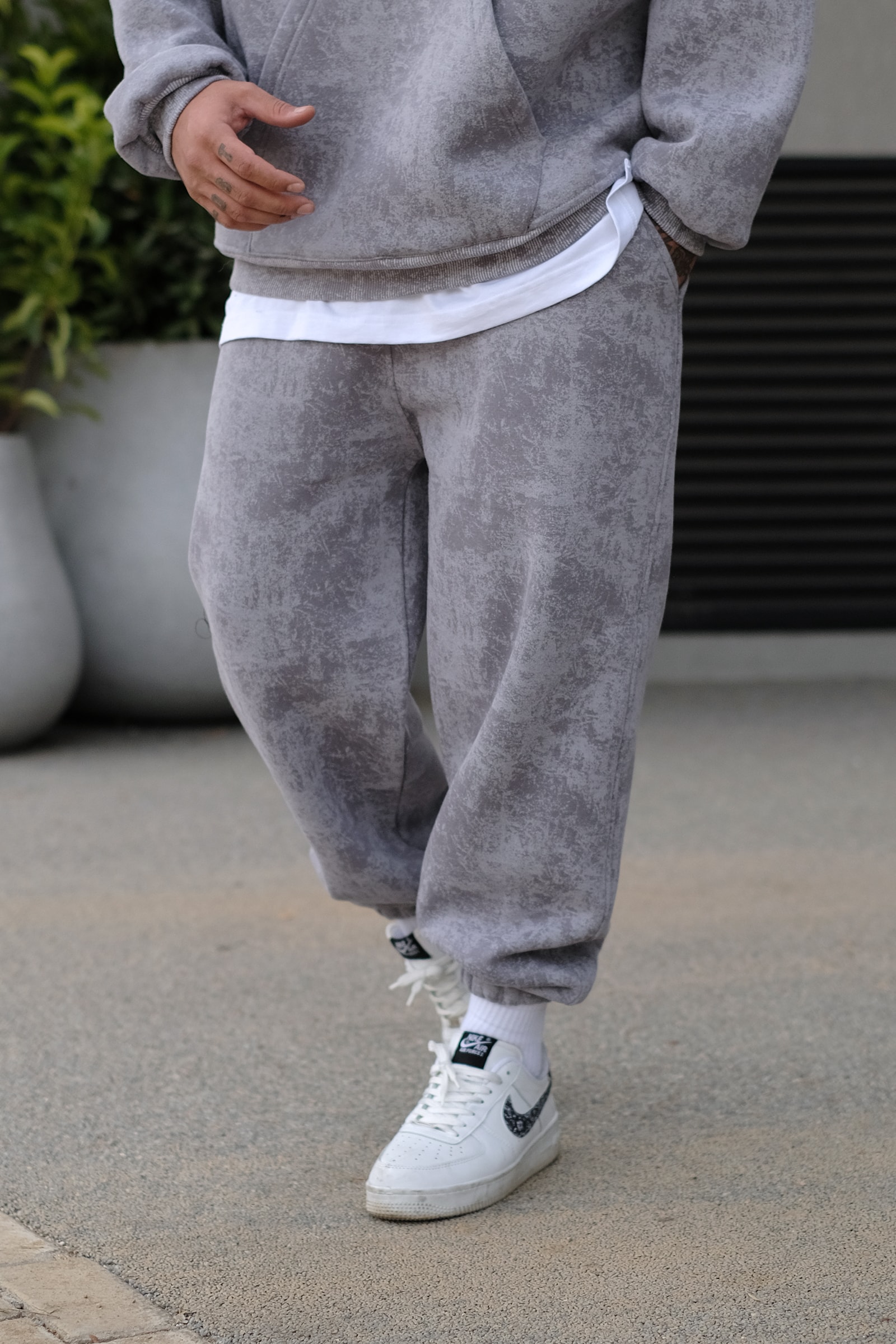 808 Eskitme Efekt Oversize Puff Jogger Eşofman Altı - Gri