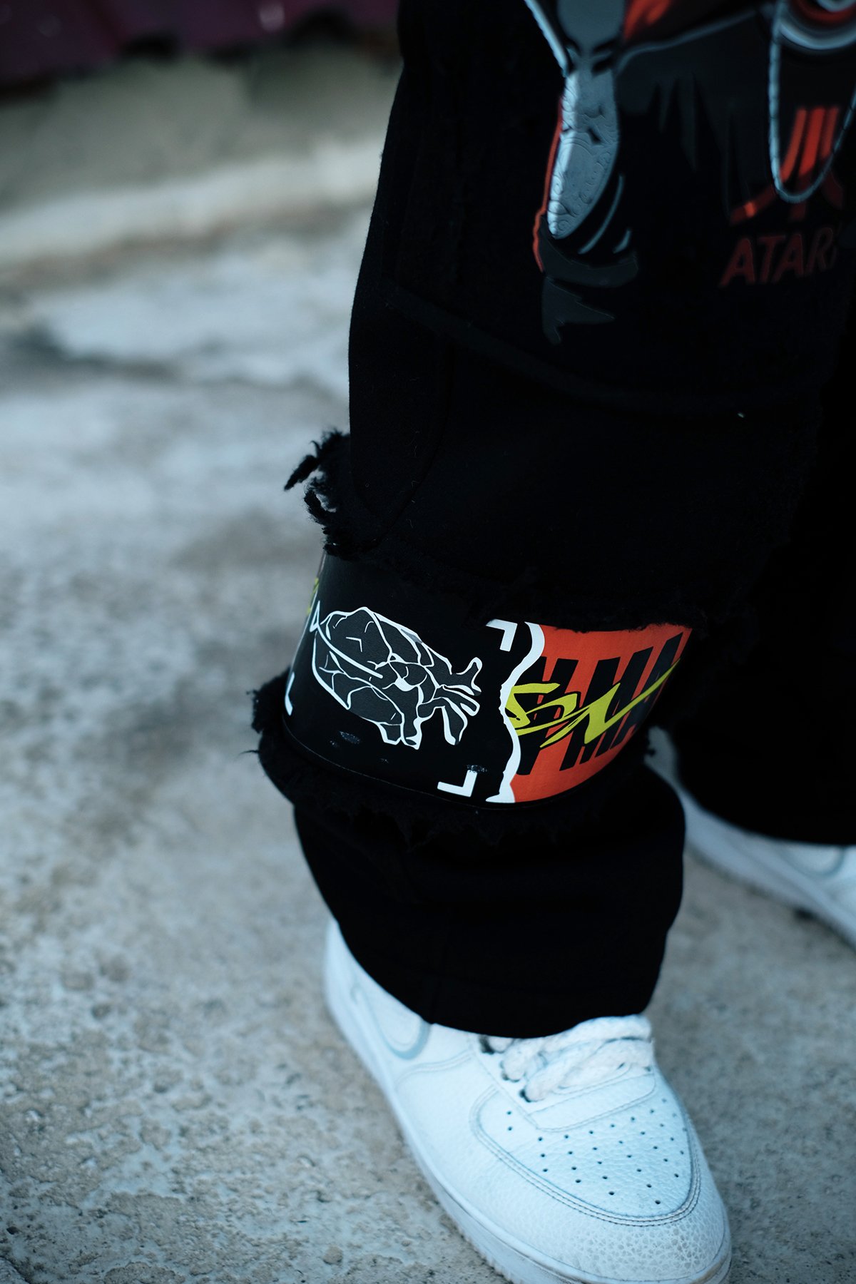 808 Skull Baskılı Kumaş Yamalı Özel Tasarım Baggy Jogger