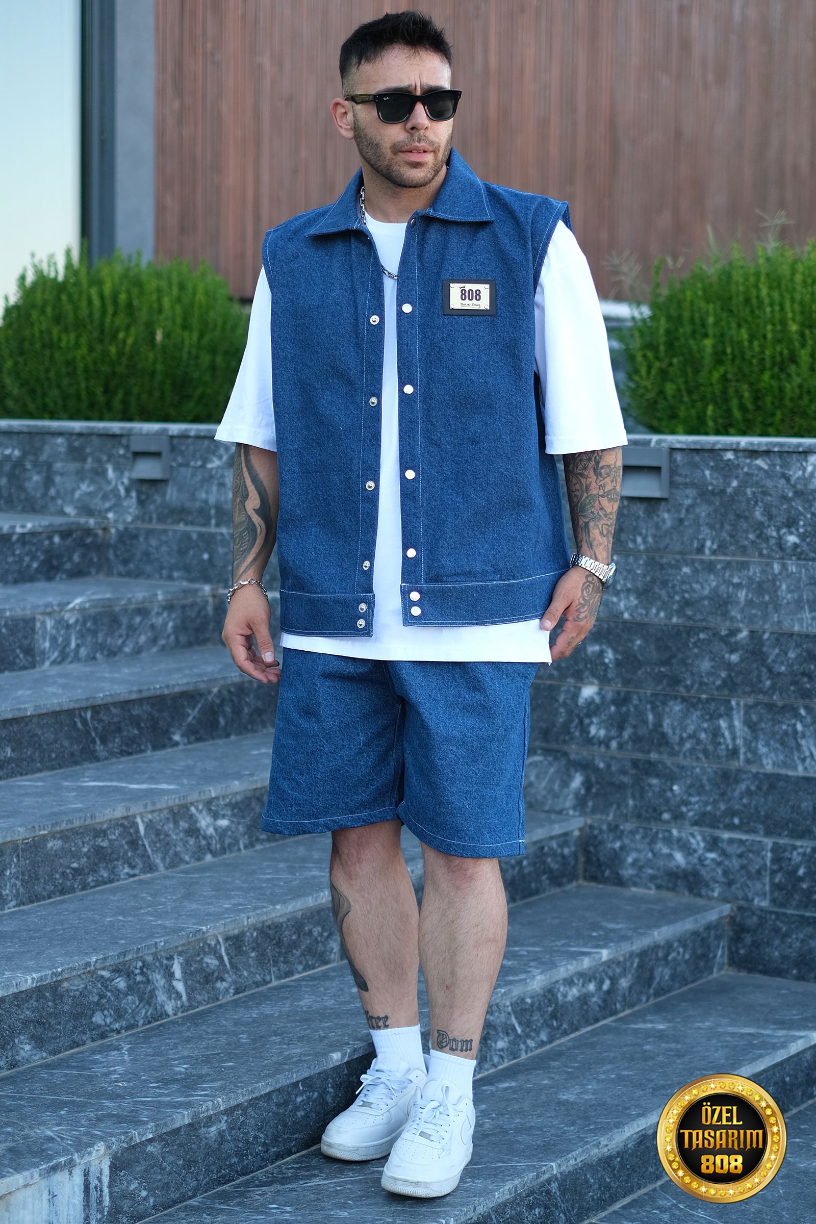 808 Oversize Basic Tok Kot Takım (Yelek + Şort)