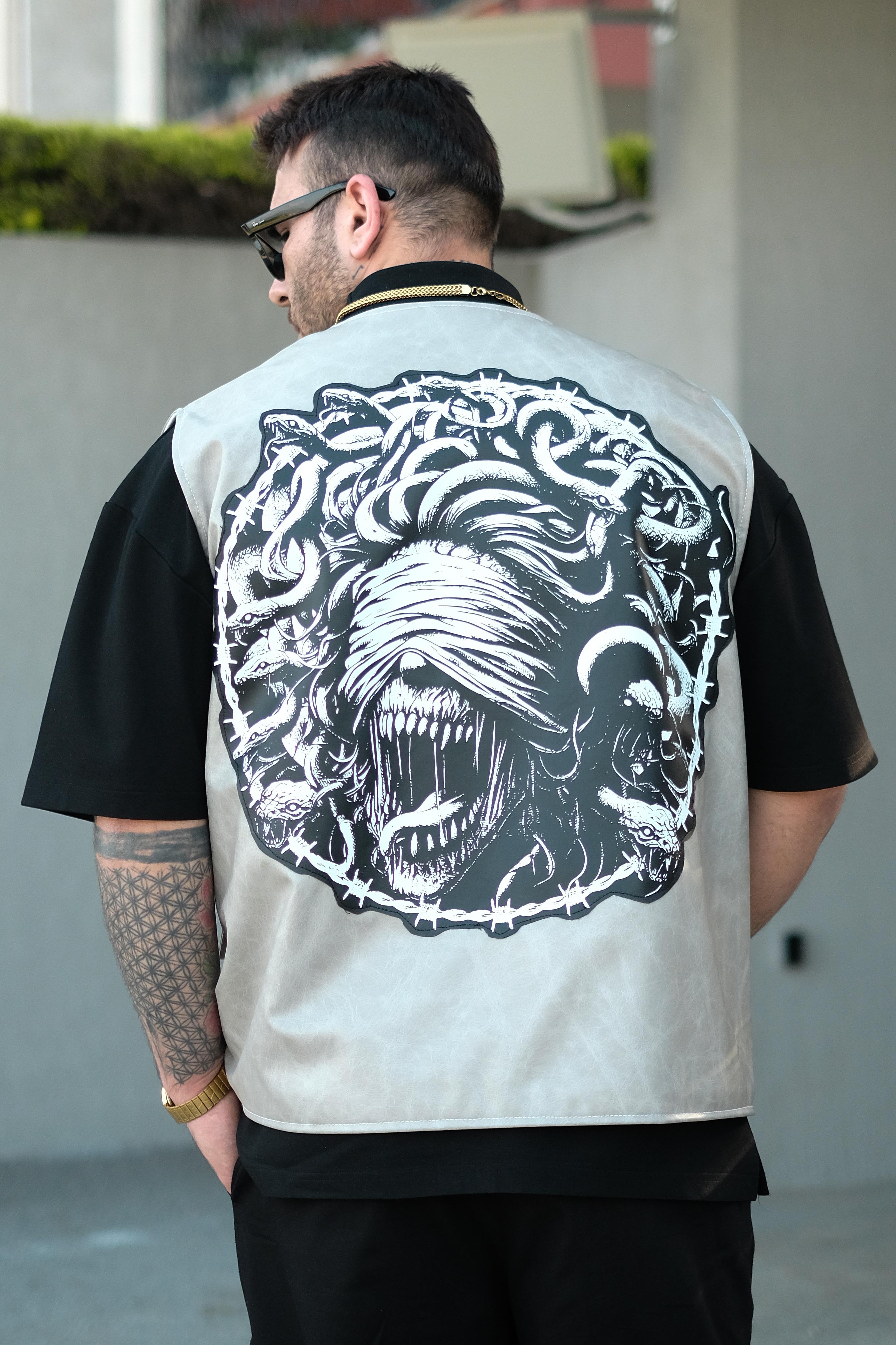 808 Oversize Tek Düğme ''Still Alive '' Deri Patch Yelek