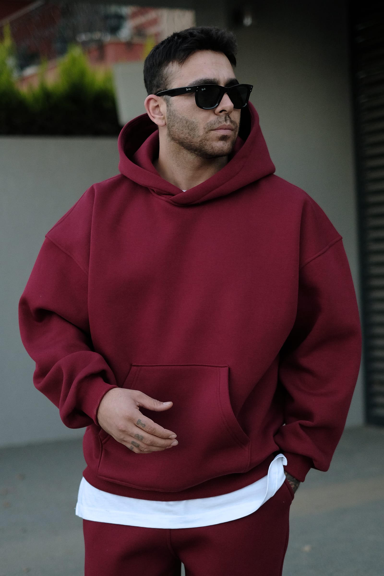808 Basic Özel Tasarım Extra Oversize Hoodie - Bordo