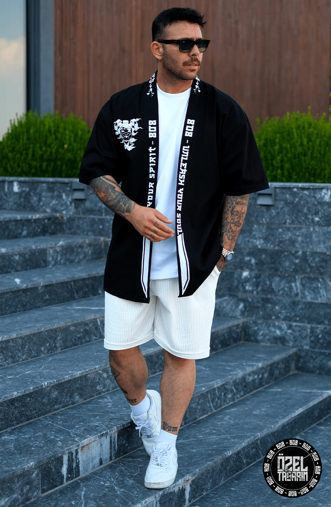808 Orochi Baskı Detay Oversize Kimono - Siyah