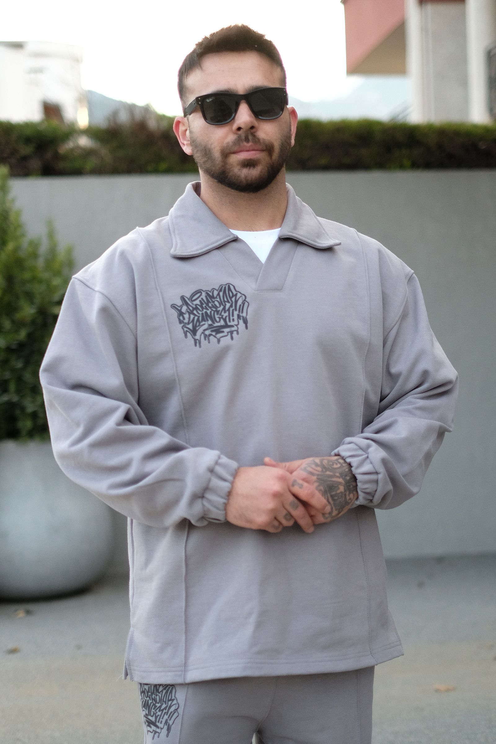 808 Grafiti Baskılı Özel Tasarım Yakalı Sweatshirt