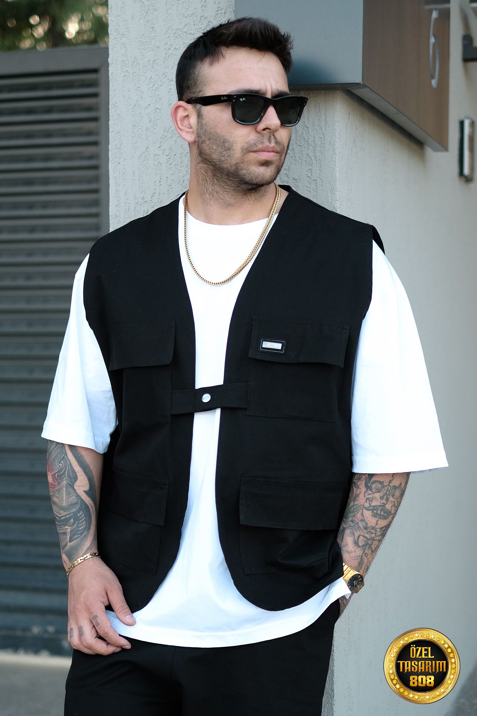 808 Oversize Tek Düğme Cepli Yelek