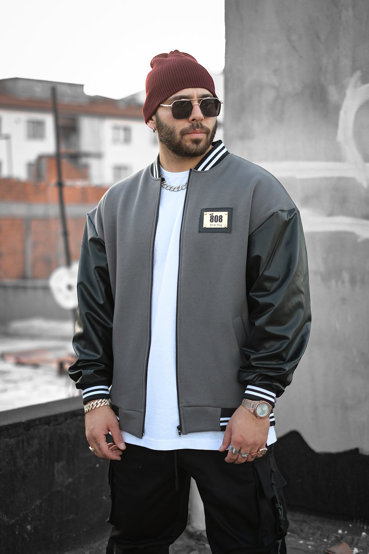 808 Suni Deri Kol Oversize Kolej Ceket