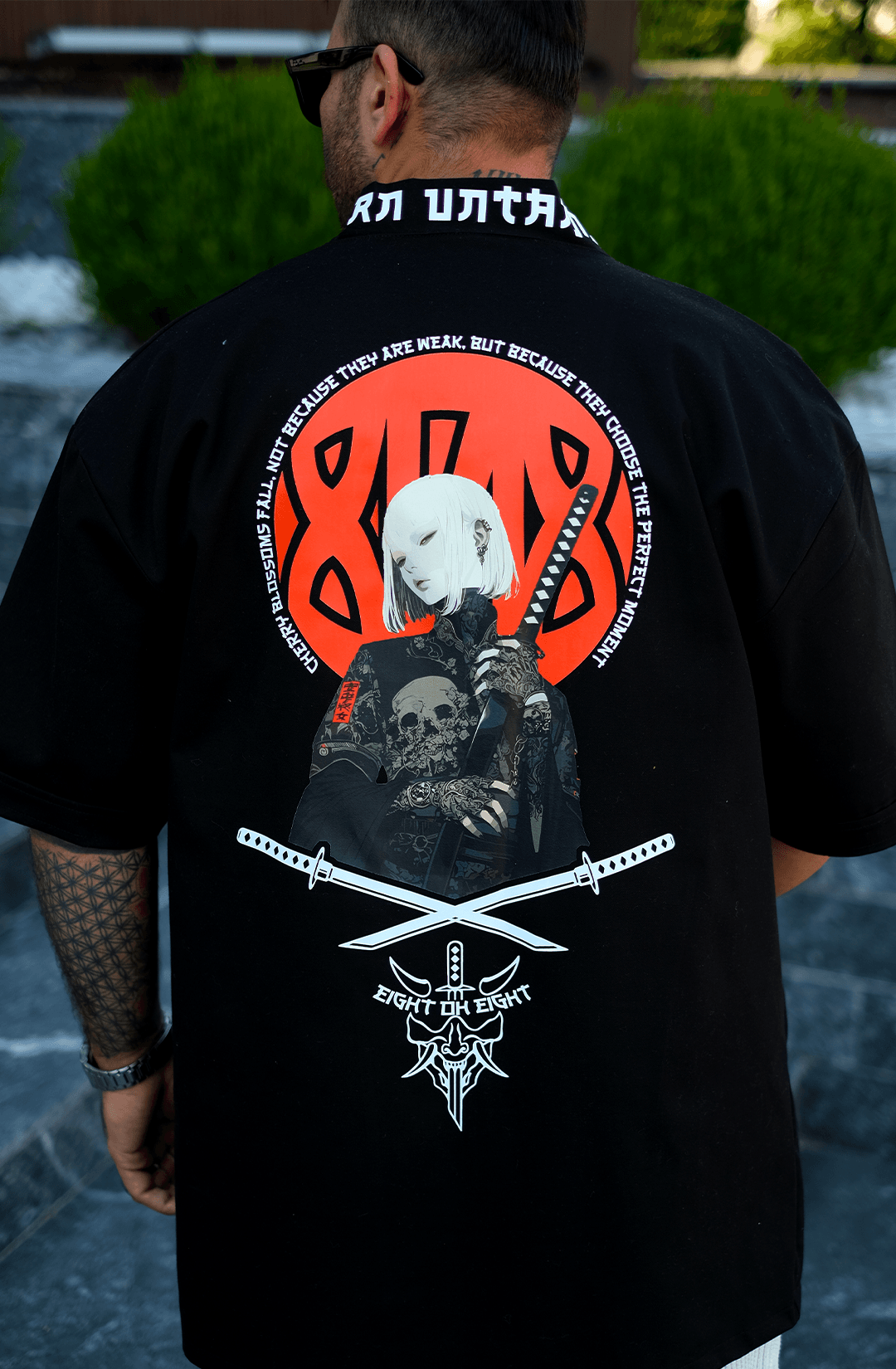 808 Orochi Baskı Detay Oversize Kimono - Siyah