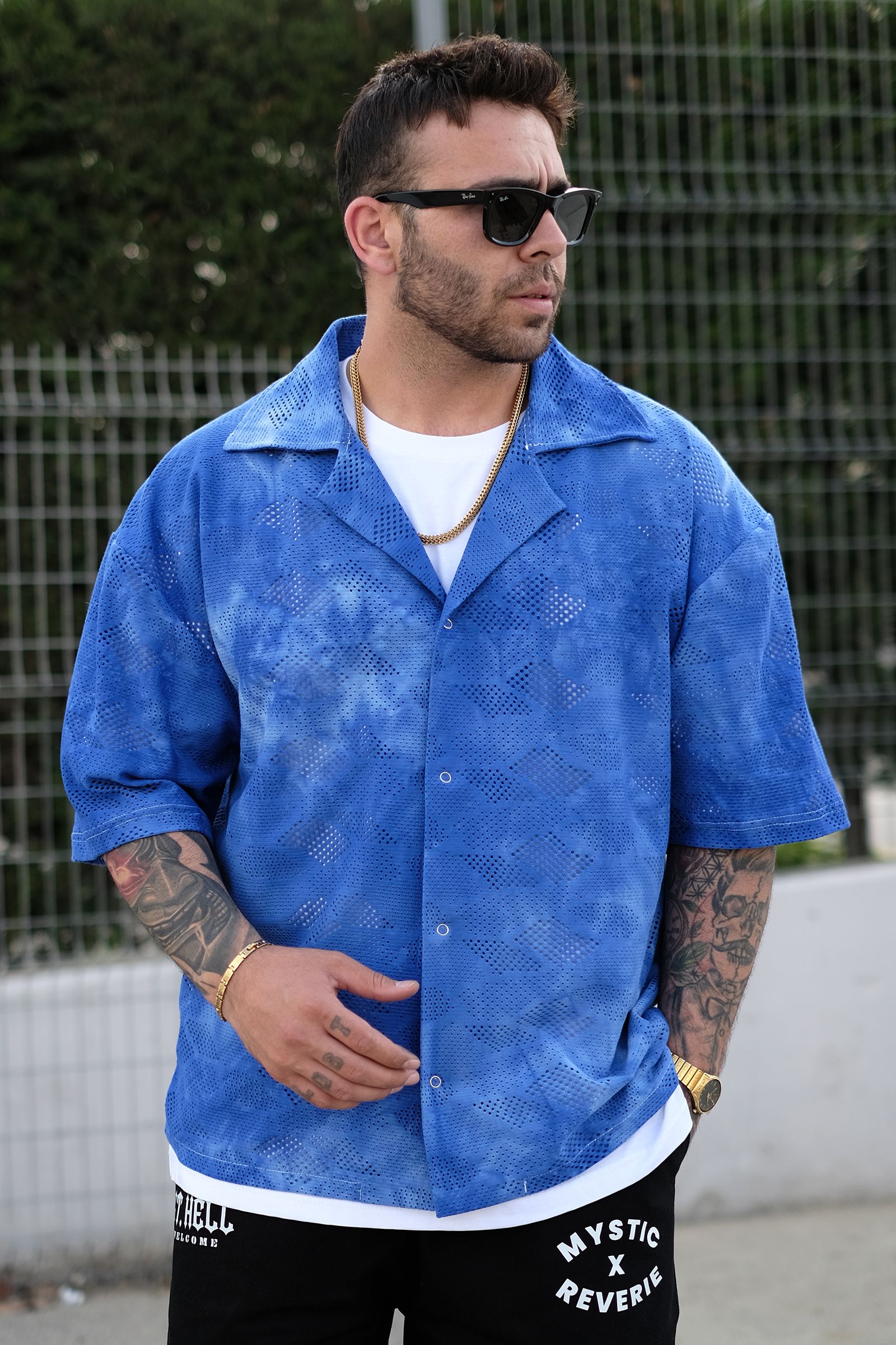 808 Oversize Fisto Batik Gömlek - Mavi
