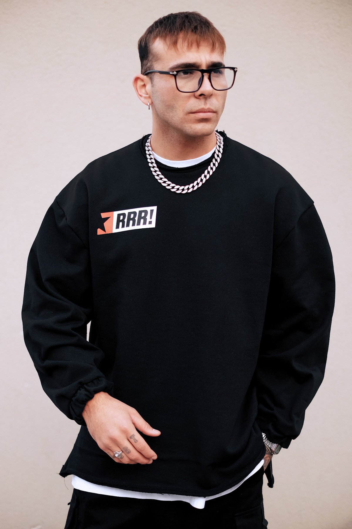 808 RRR! Sırt Baskılı Oversize Fermuar Yırtmaç Sweatshirt