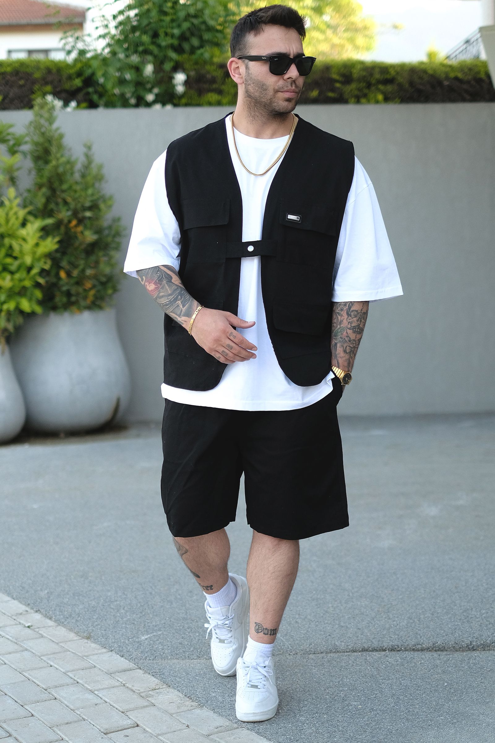 808 Oversize Tek Düğme Takım (Yelek + Şort)