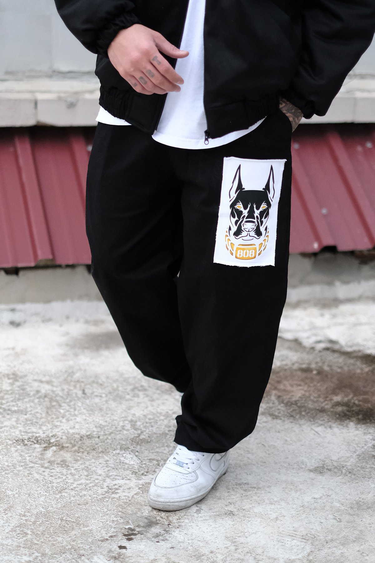 808 Chain Baskılı Yama Detay Oversize Baggy Pantolon