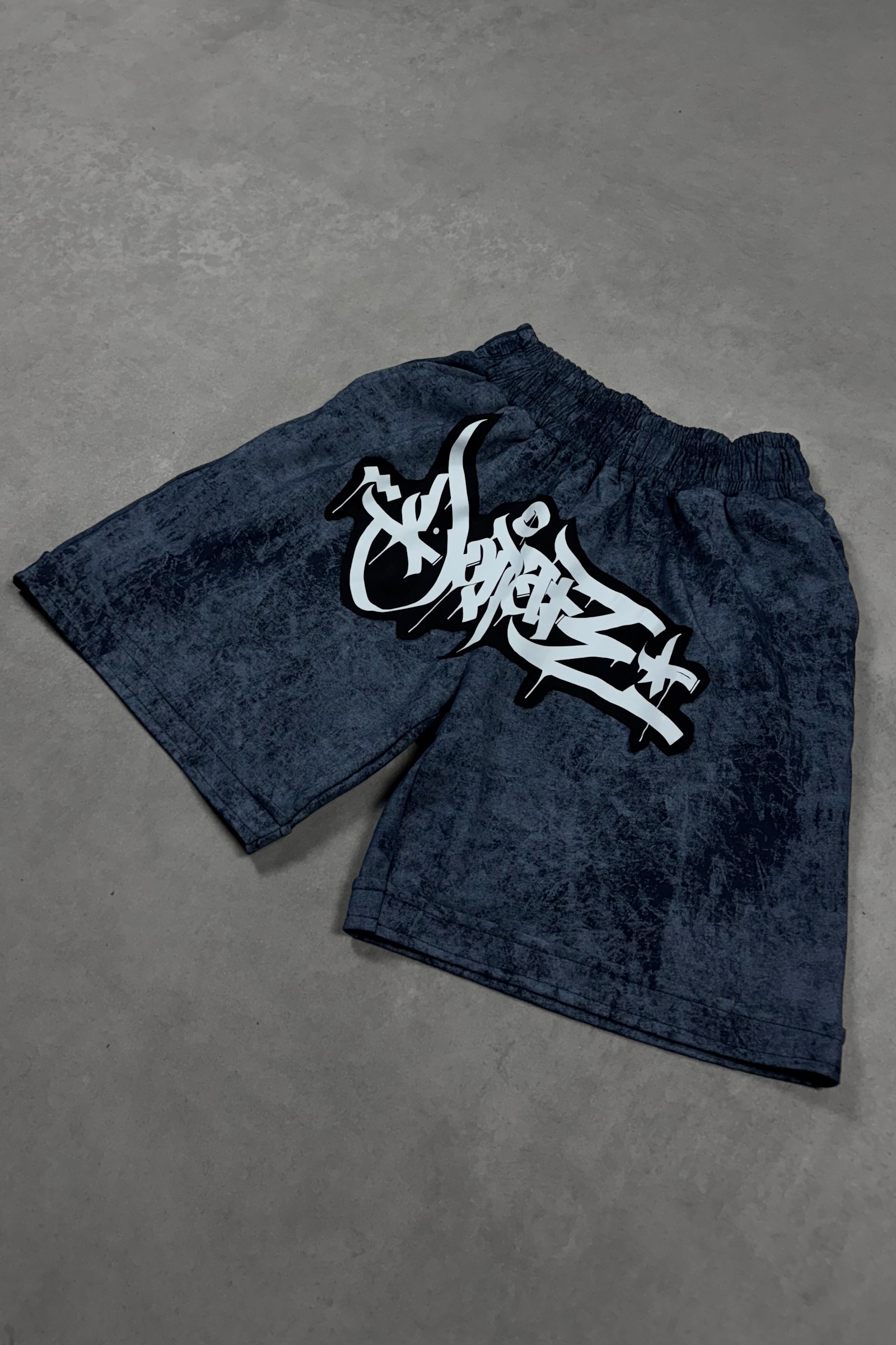 808 Tag Baskılı Oversize Şort - Lacivert