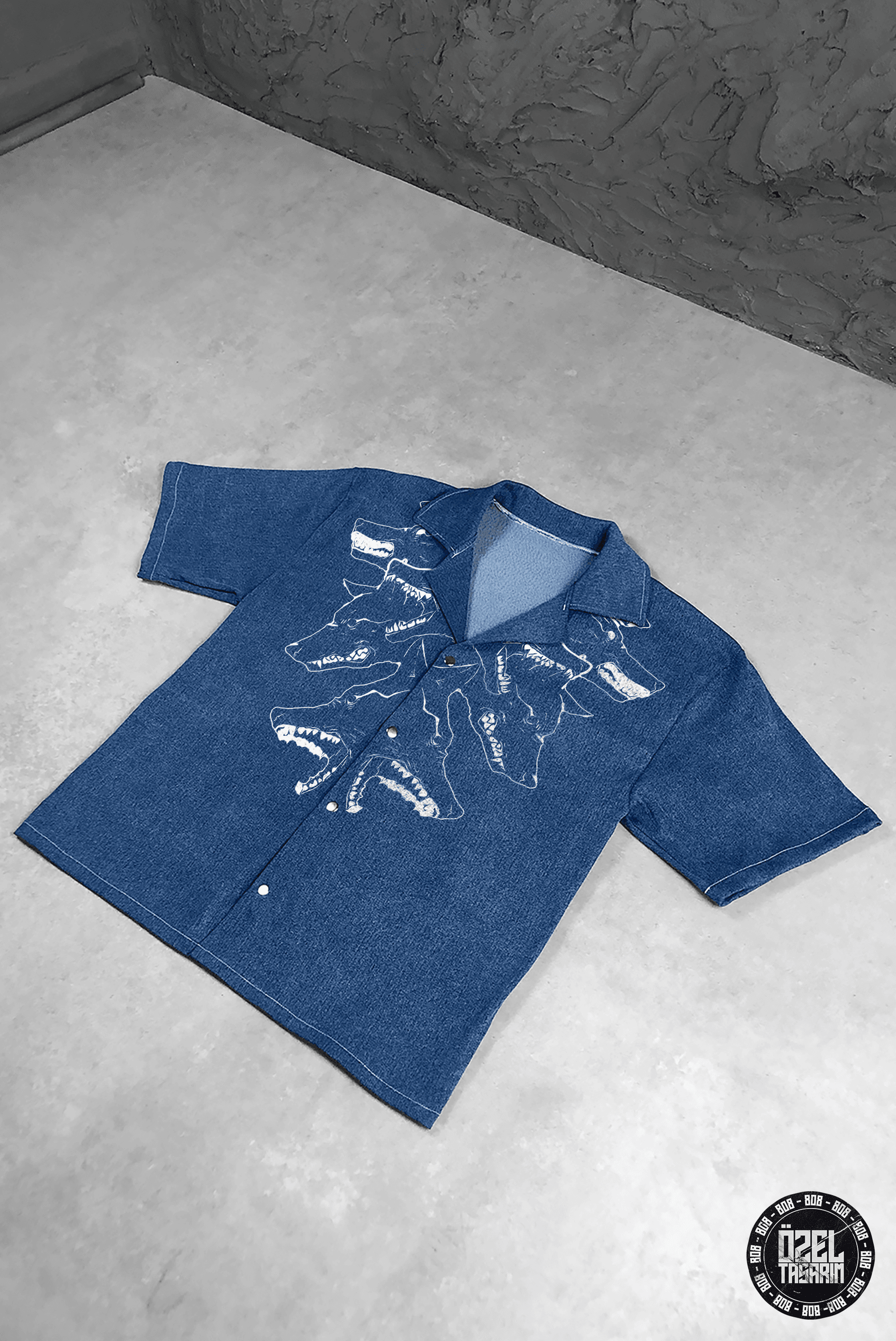 808 UNTAMED WOLF Yıkamalı Oversize Kalın Kot Takım ( Gömlek+Şort )