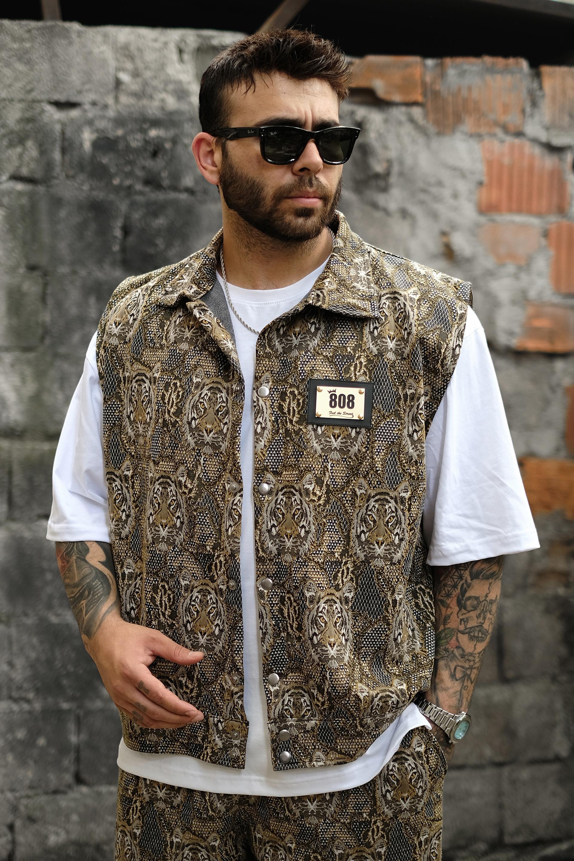 808 Tiger Desen Dokulu Yelek 