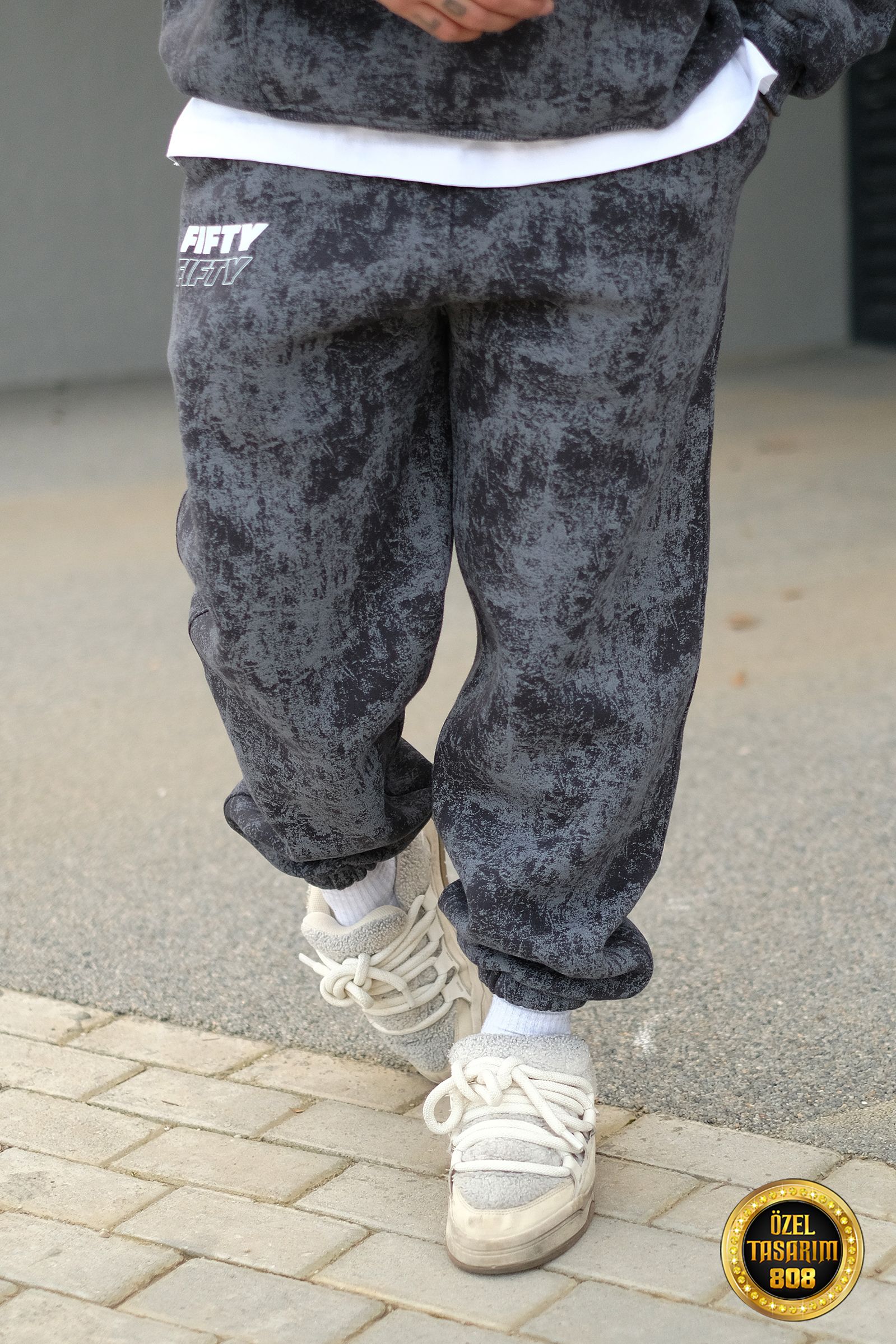 808 Fifty Baskılı Özel Tasarım Puff Jogger