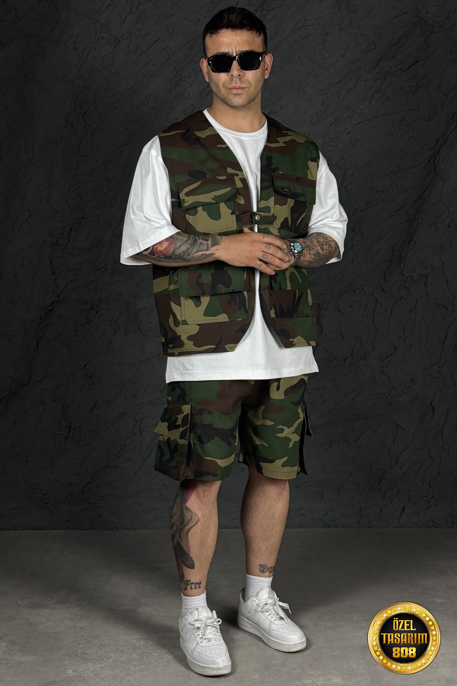 808 Koyu Kamuflaj Desen Oversize Takım