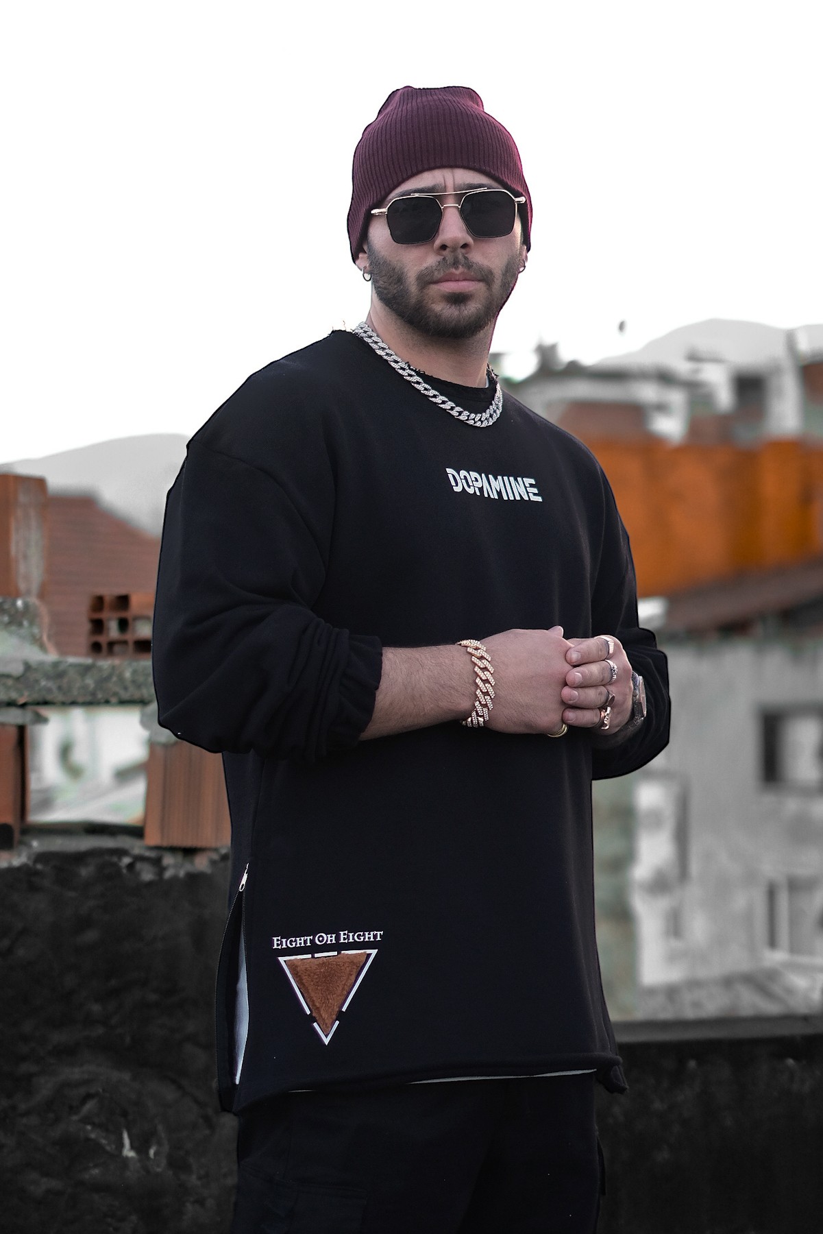 808 “Dopamine” Peluş Detay Fermuar Yırtmaçlı Oversıze Sweatshırt