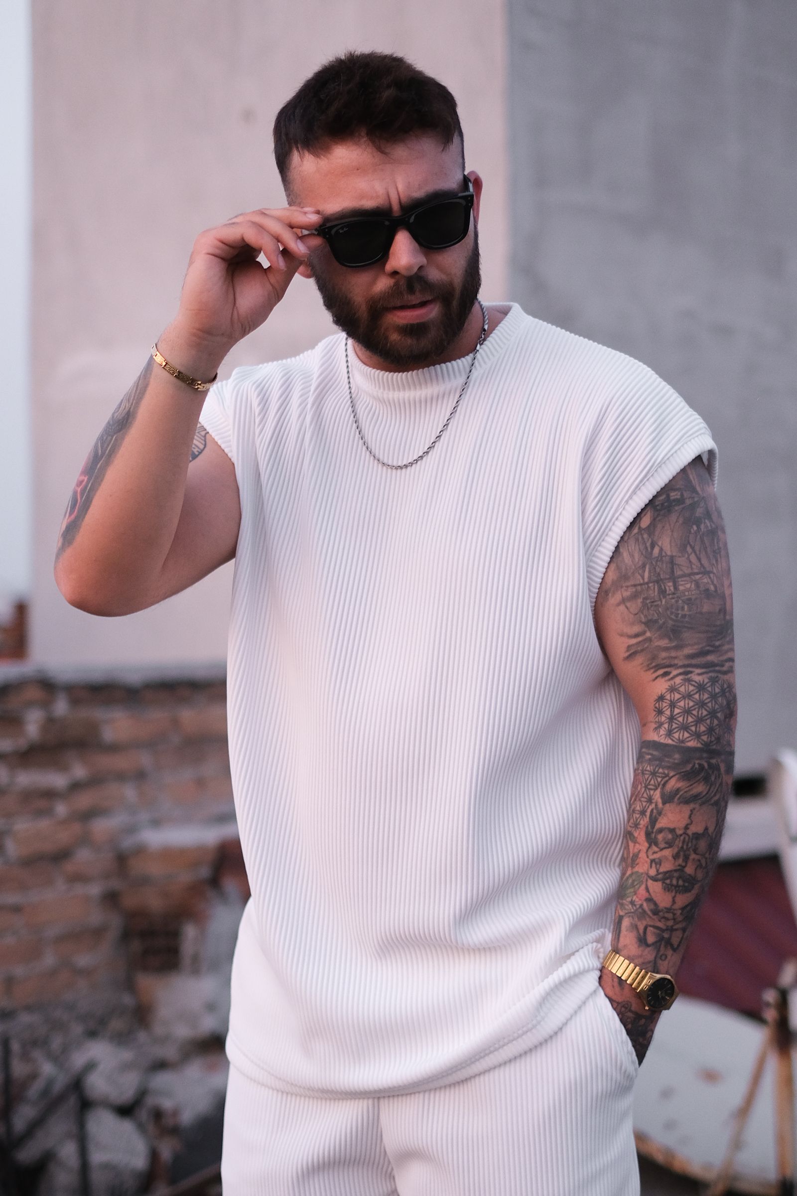 808 Fitil Dokulu Oversize Kolsuz Tişört