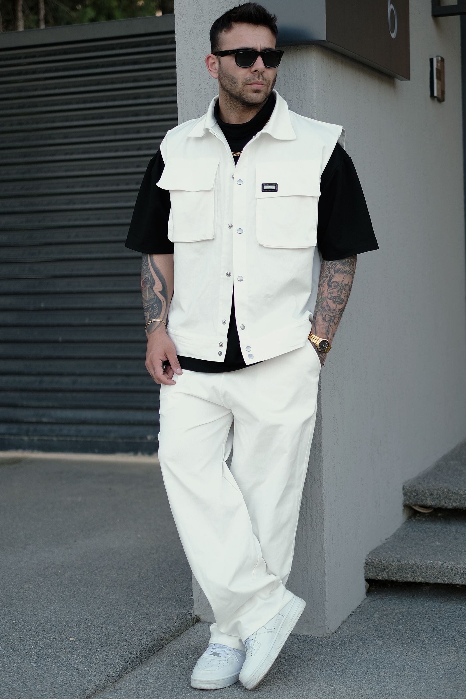 808 Oversize Körük Cep Yelek - Ekru
