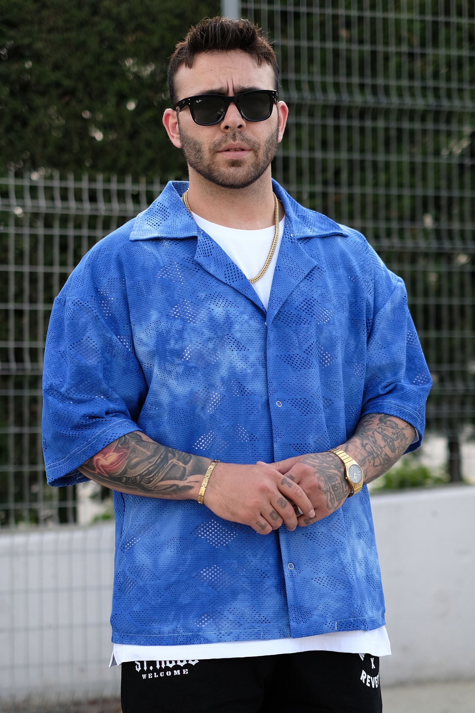 808 Oversize Fisto Batik Gömlek - Mavi