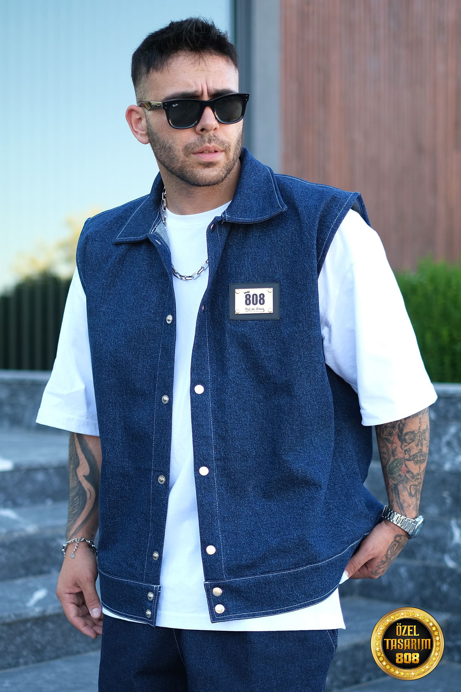 808 Oversize Basic Tok Kot Yelek - Koyu Mavi