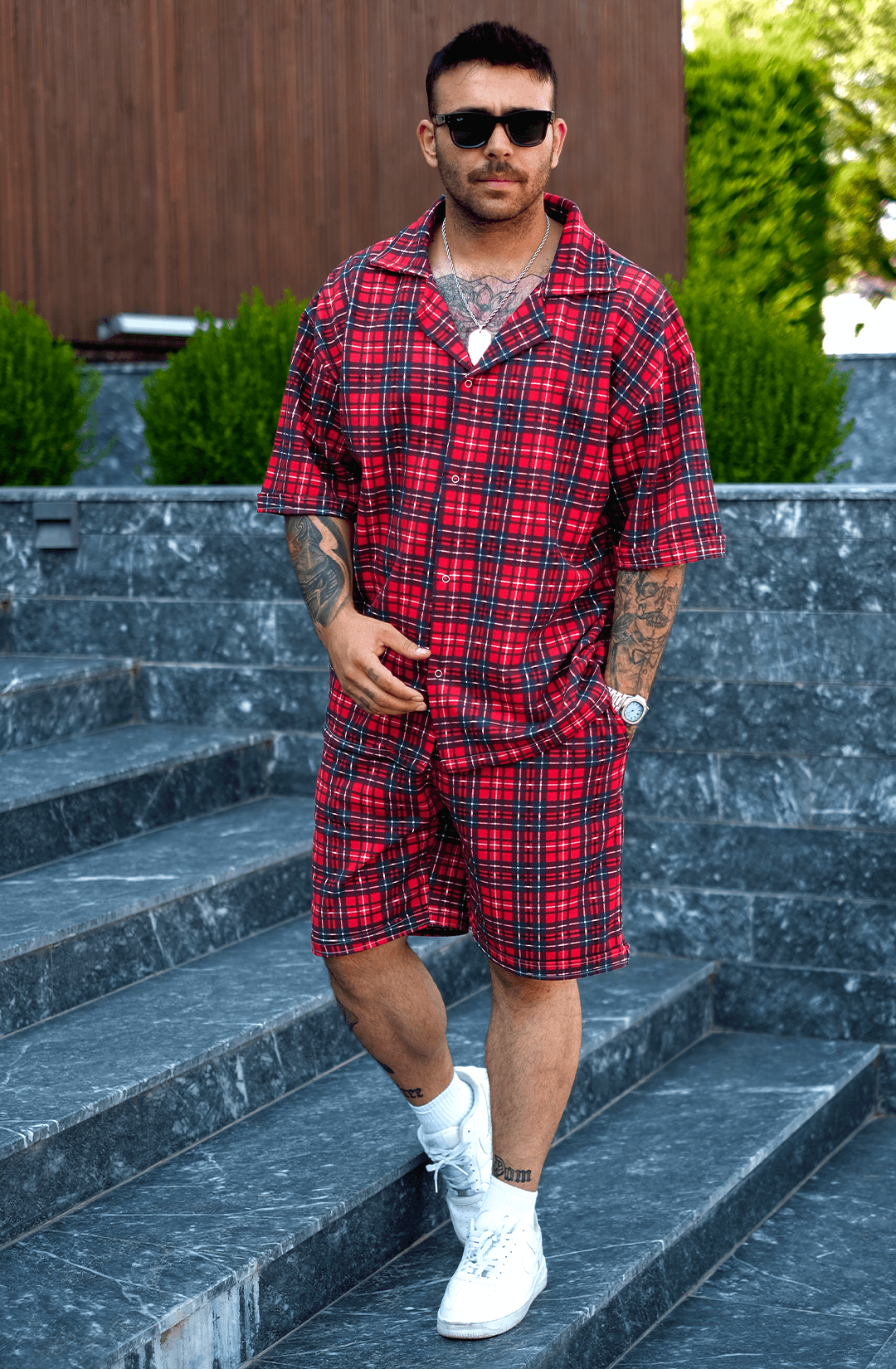 808 Ekose Desen V Yaka Tok Oversize Gömlek