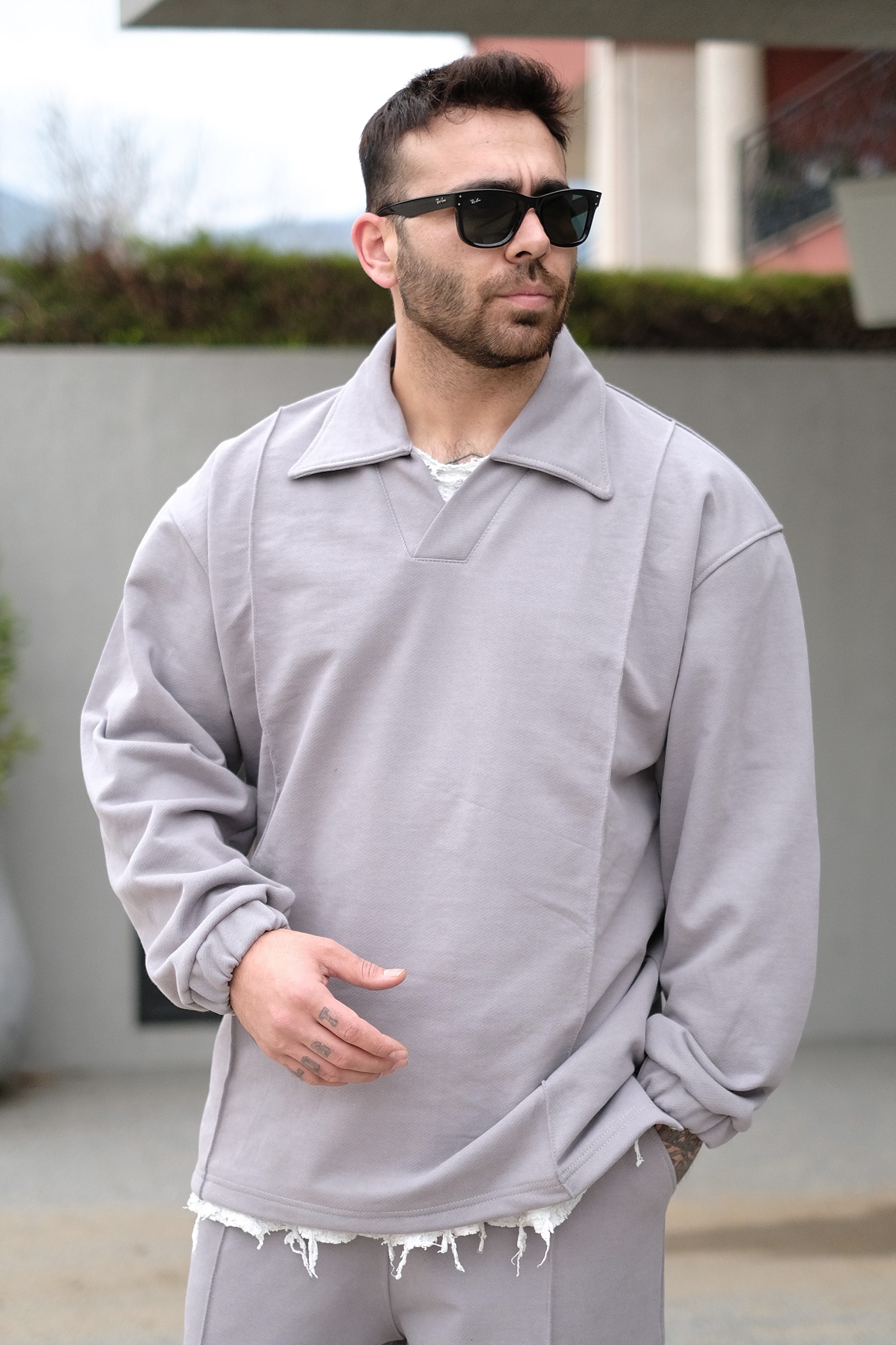 808 Fitil Detay Özel Tasarım Oversize Yakalı Sweatshirt