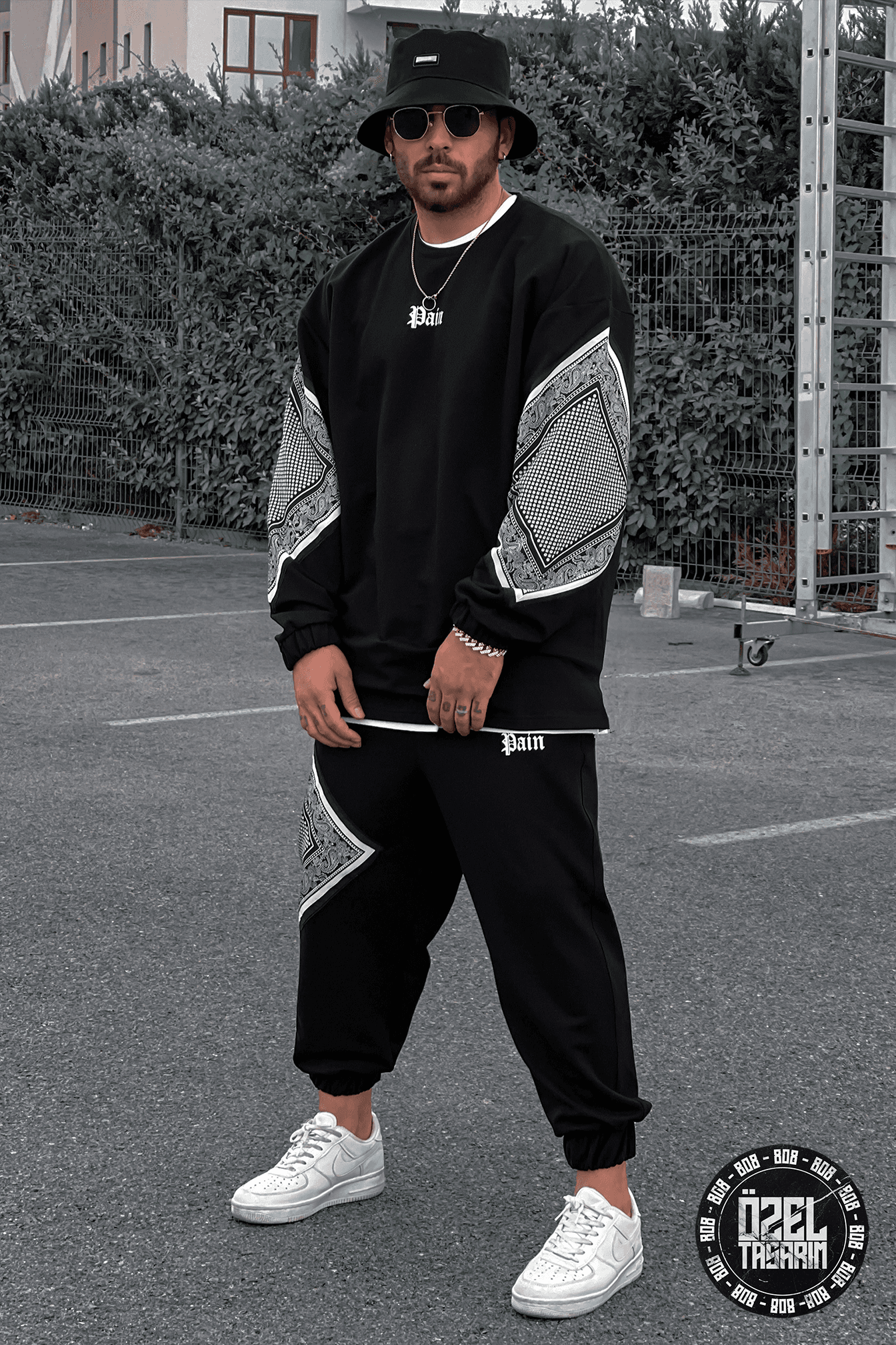 808 Pain Bandana Kontrast Oversize ( Sweatshirt + Jogger ) - Siyah