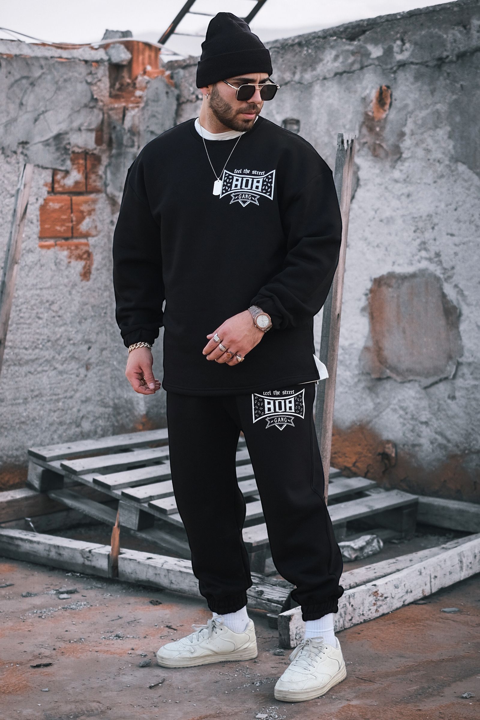 808 Gang Baskılı Oversize Sweatshirt