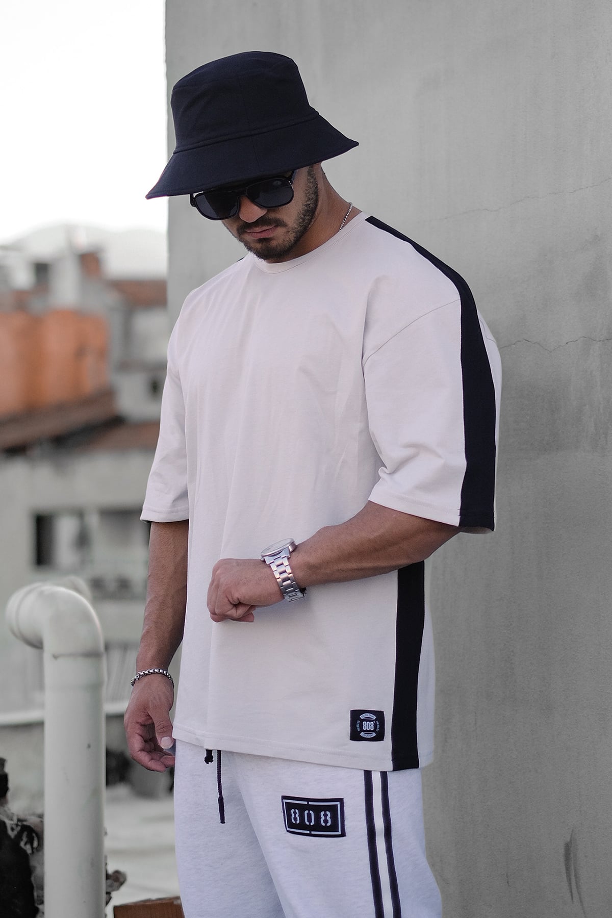 808 Şerit Kontrast Oversize Tişört