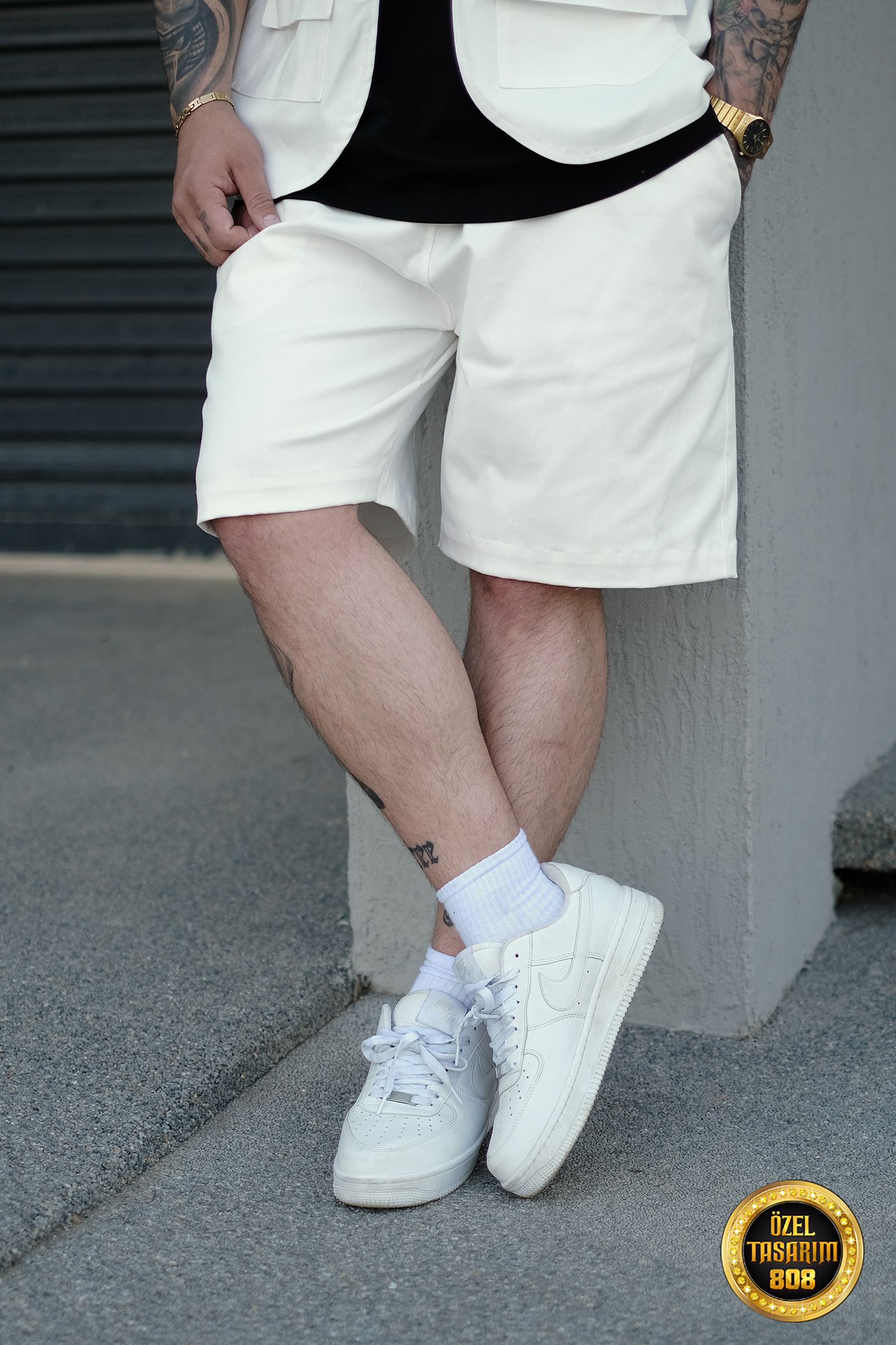 808 Oversize Basic Şort - Ekru