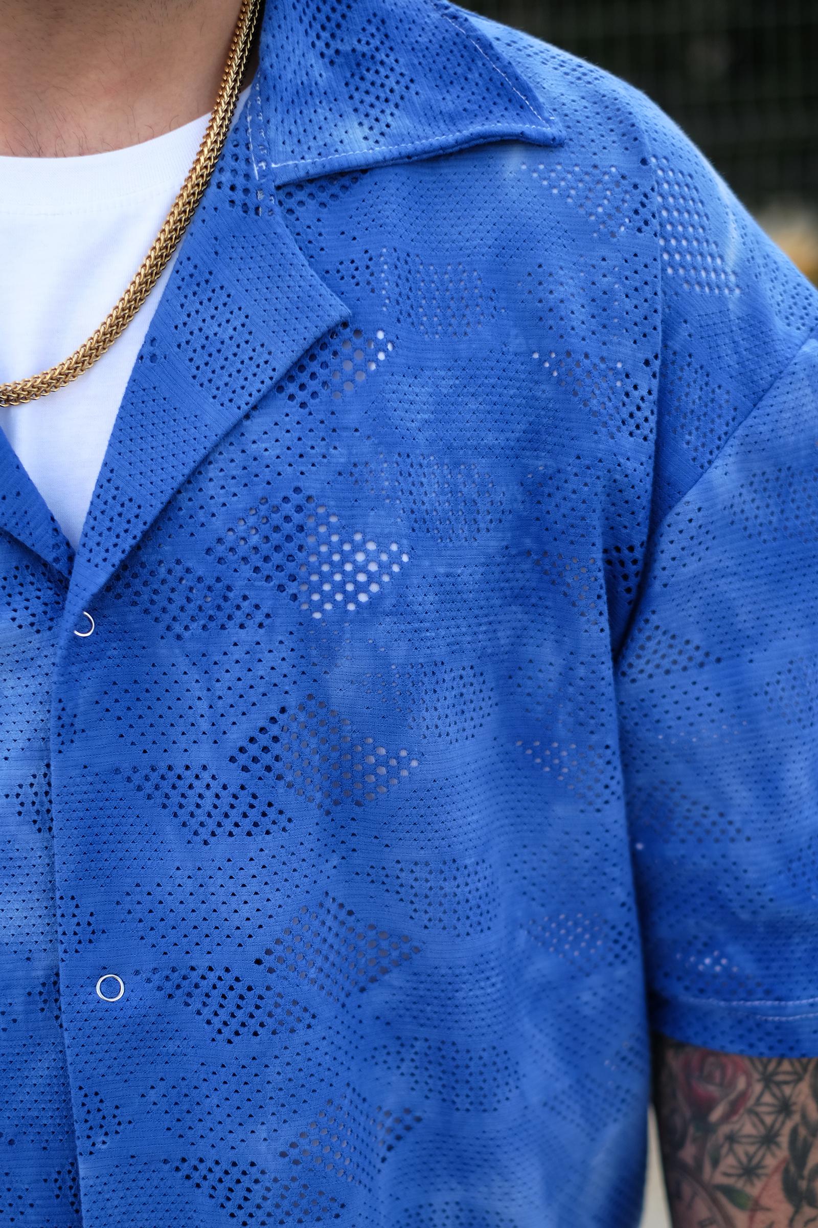 808 Oversize Fisto Batik Gömlek - Mavi