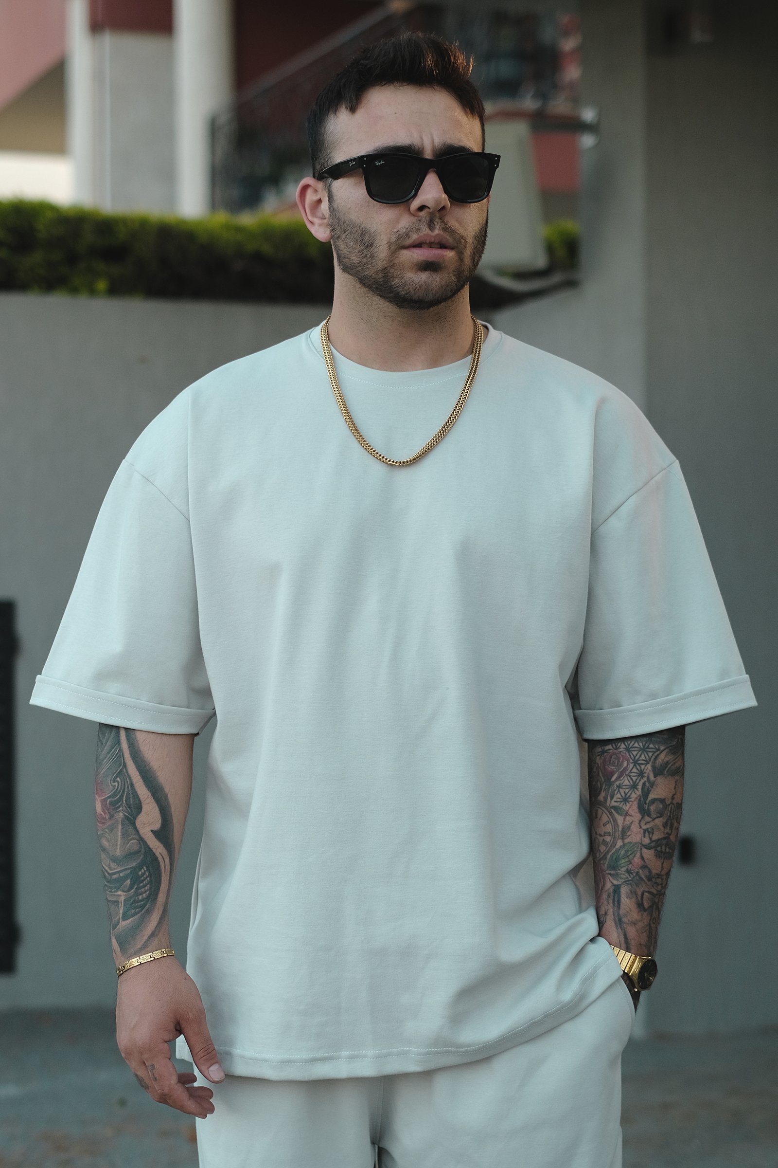 808 Basic Oversize Tok Tişört - Açık Gri