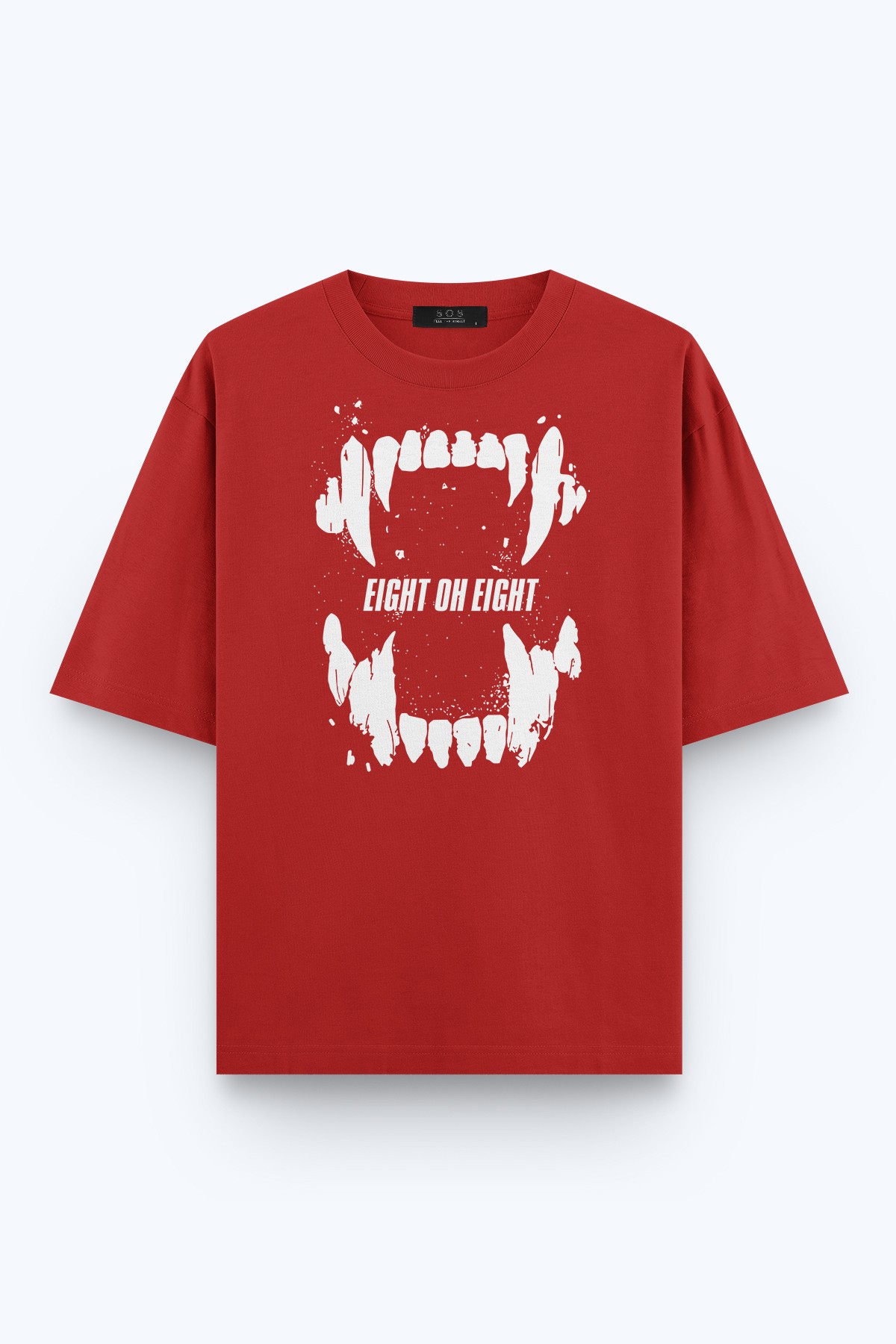 808 Wild Teeth Baskılı Oversize Tişört - Kırmızı