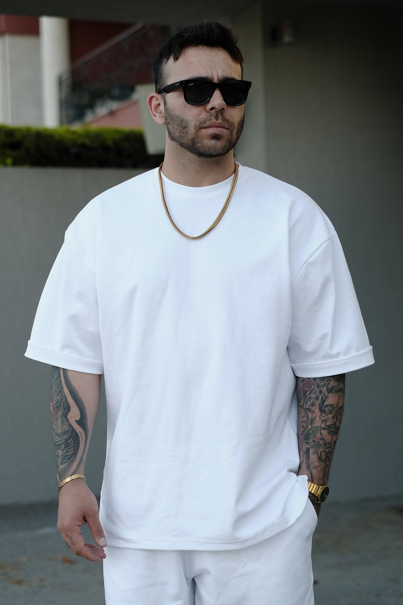 808 Basic Oversize Tok Tişört - Beyaz