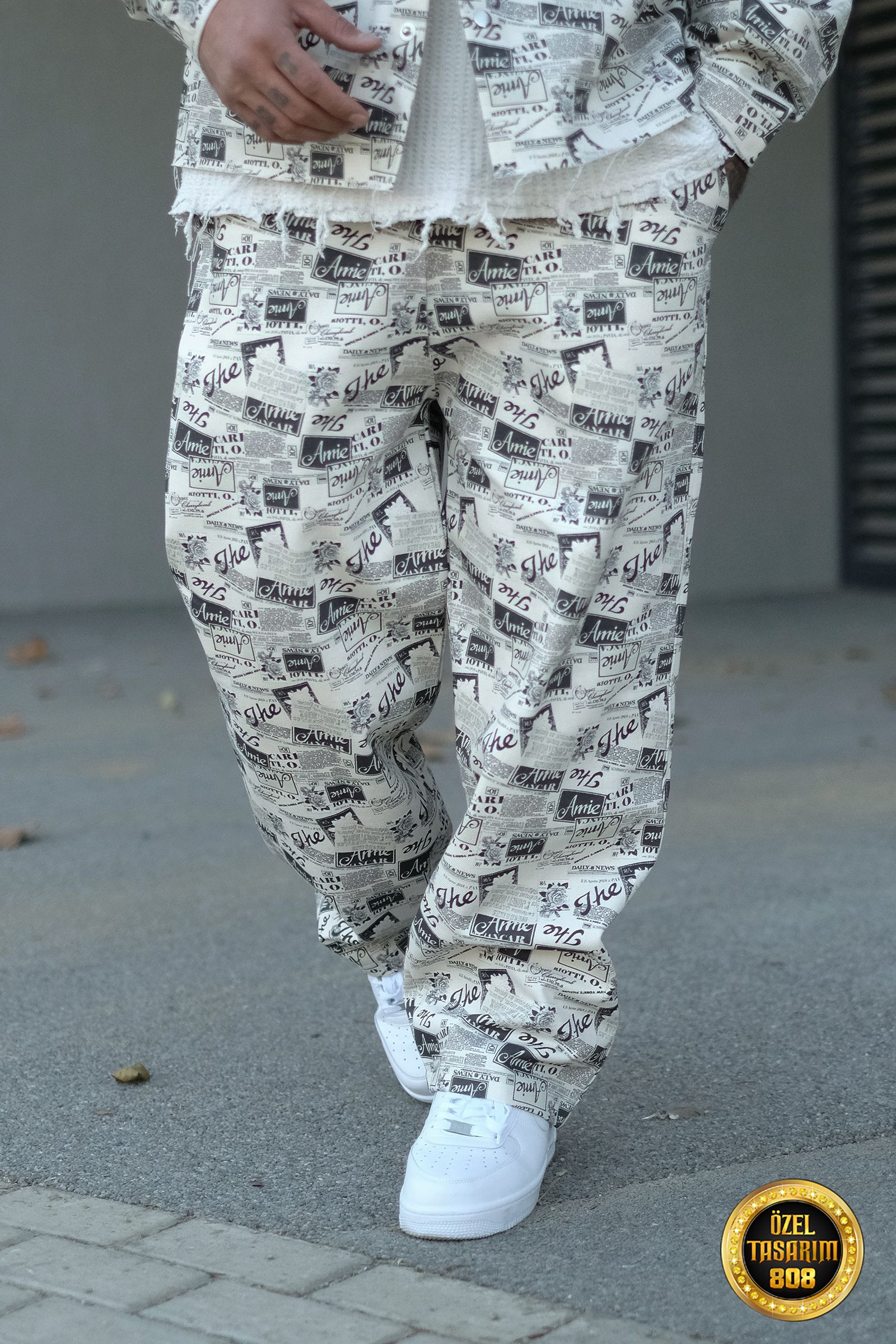 808 Gazete Desen Özel Tasarım Oversize Jogger 