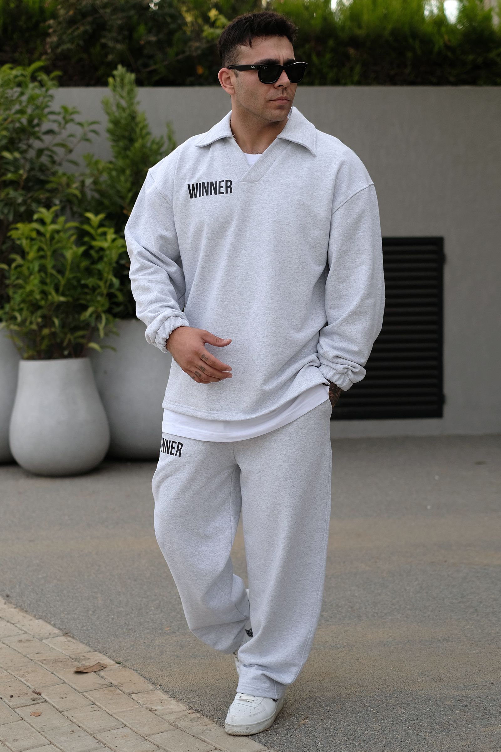 808 Winner Baskılı Özel Tasarım Oversize Jogger - Gri