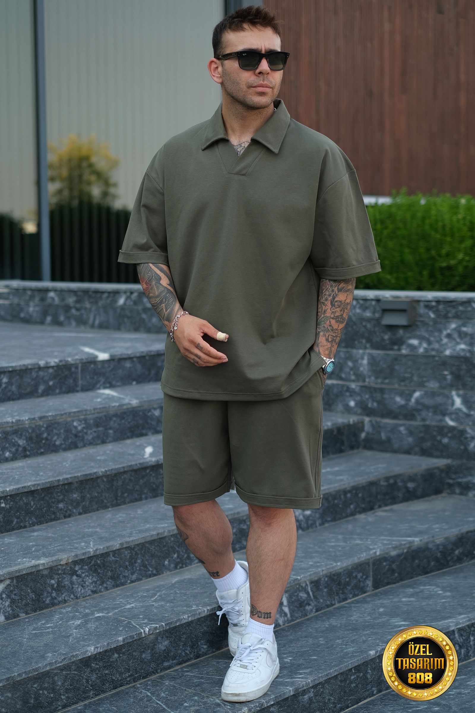 808 Basic Yakalı Tok Oversize Takım - Haki