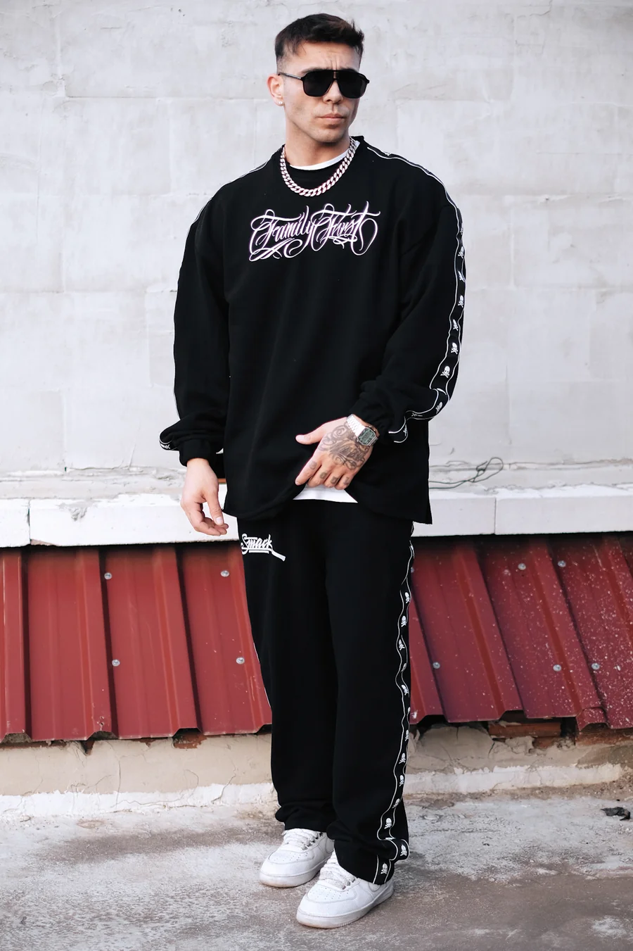 808 Family First Şerit Detay Oversize Sweatshirt - Siyah