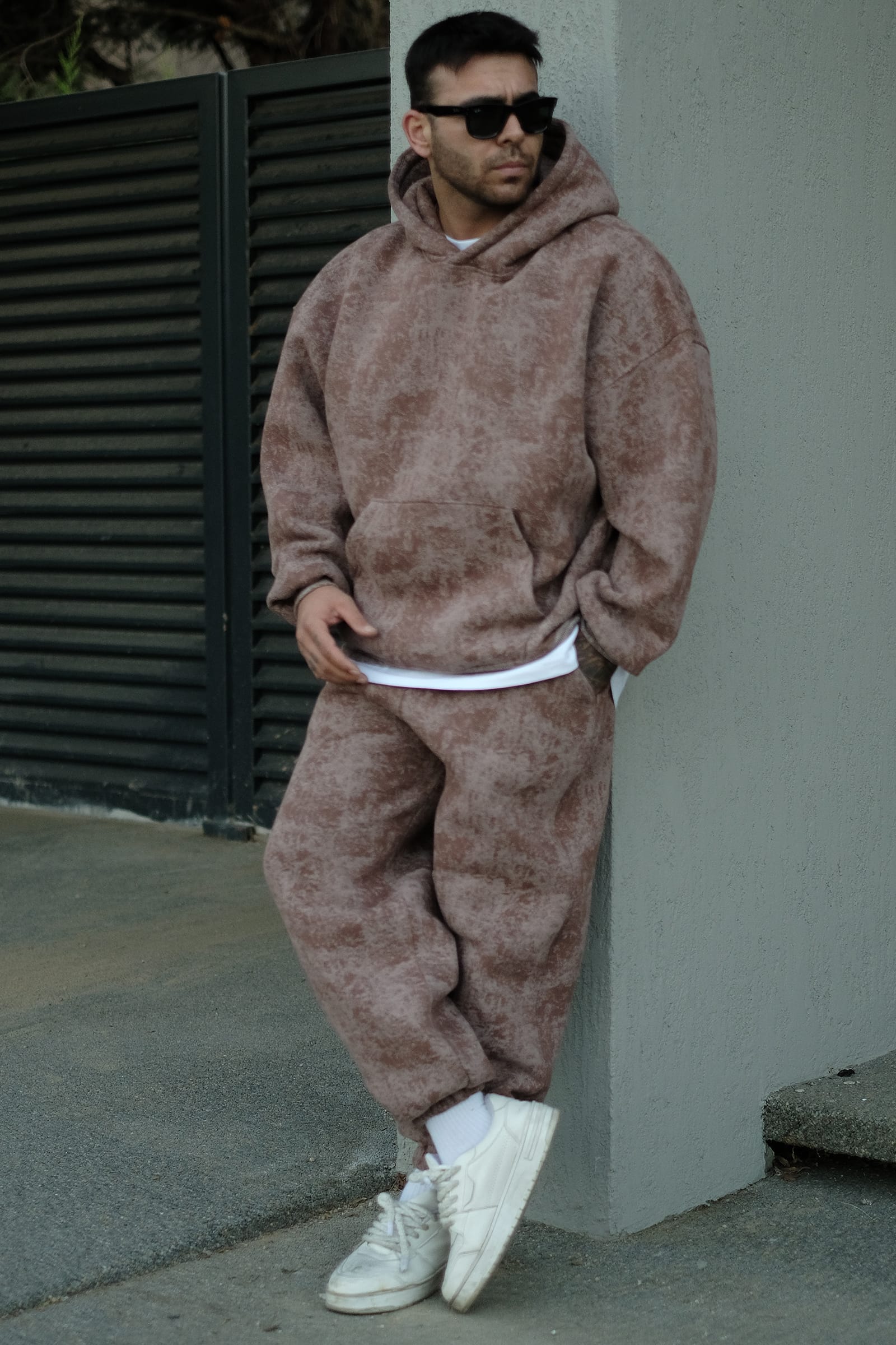 808 Eskitme Efekt Extra Oversize Puff Hoodie - Kahverengi