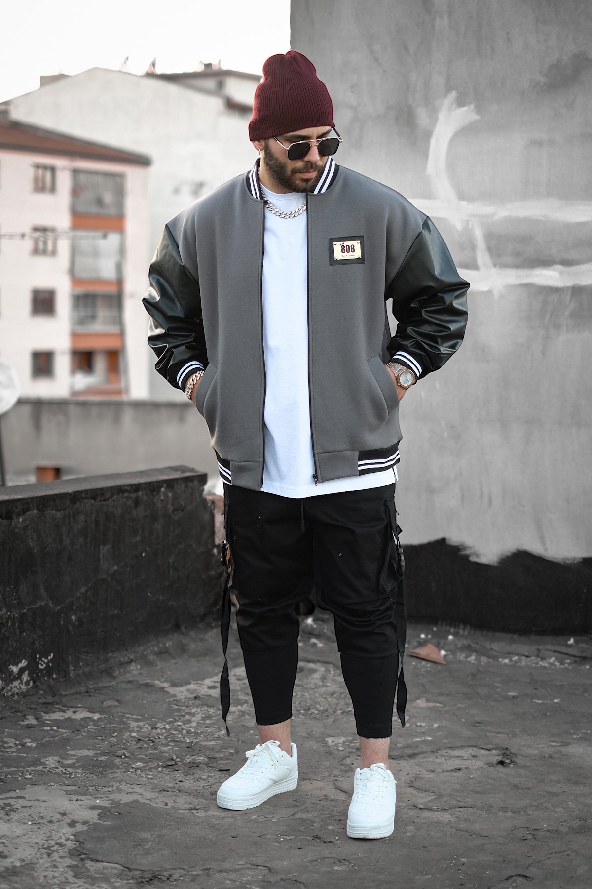 808 Suni Deri Kol Oversize Kolej Ceket