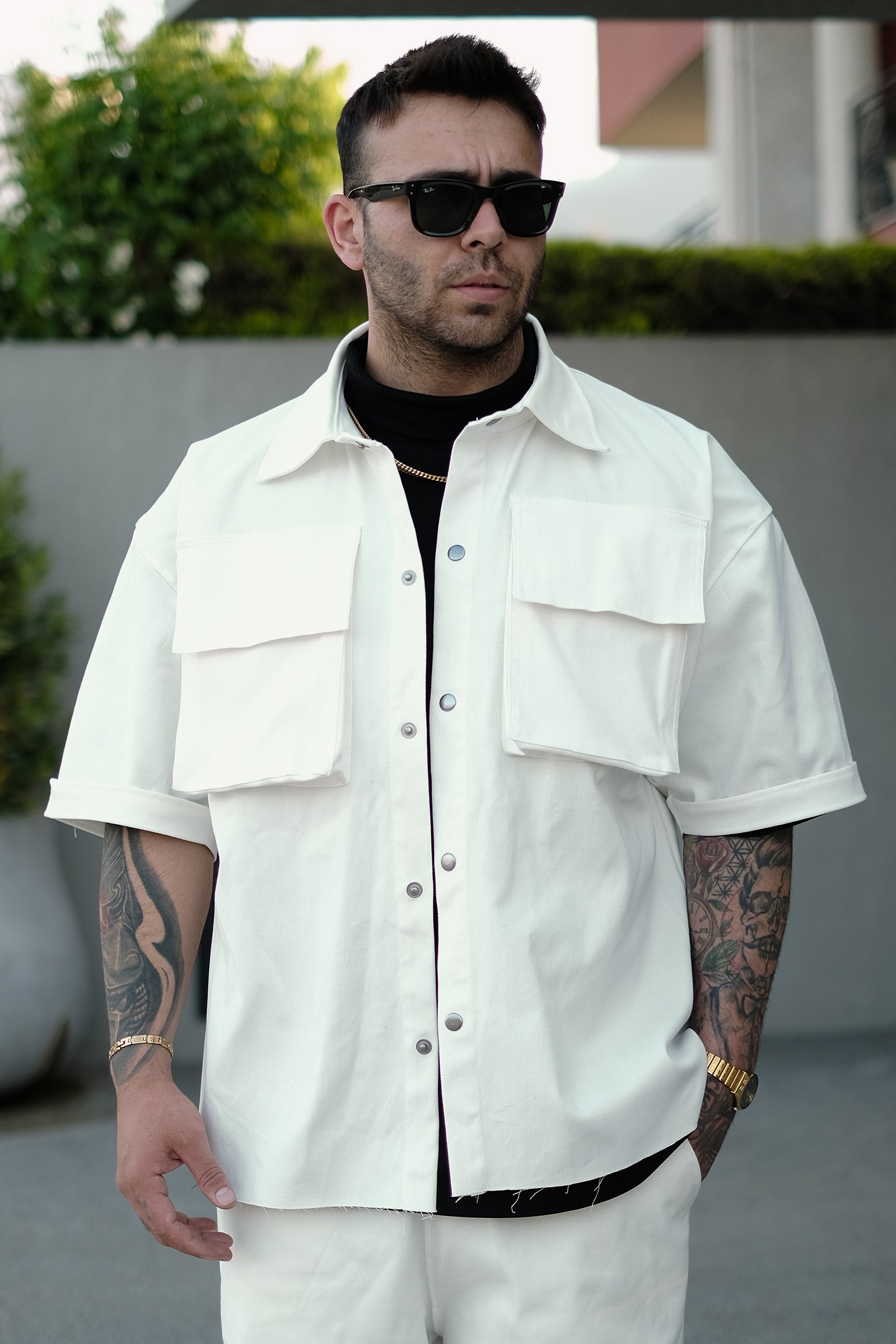 808 Oversize Körük Cep Gömlek  - Ekru