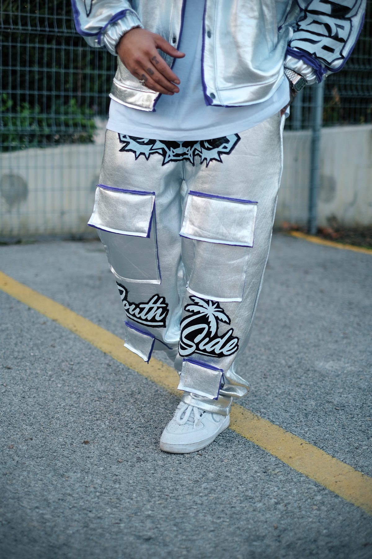 808 “Silver Stage” Yama ve Cep Detaylı Özel Tasarım Baggy Jogger
